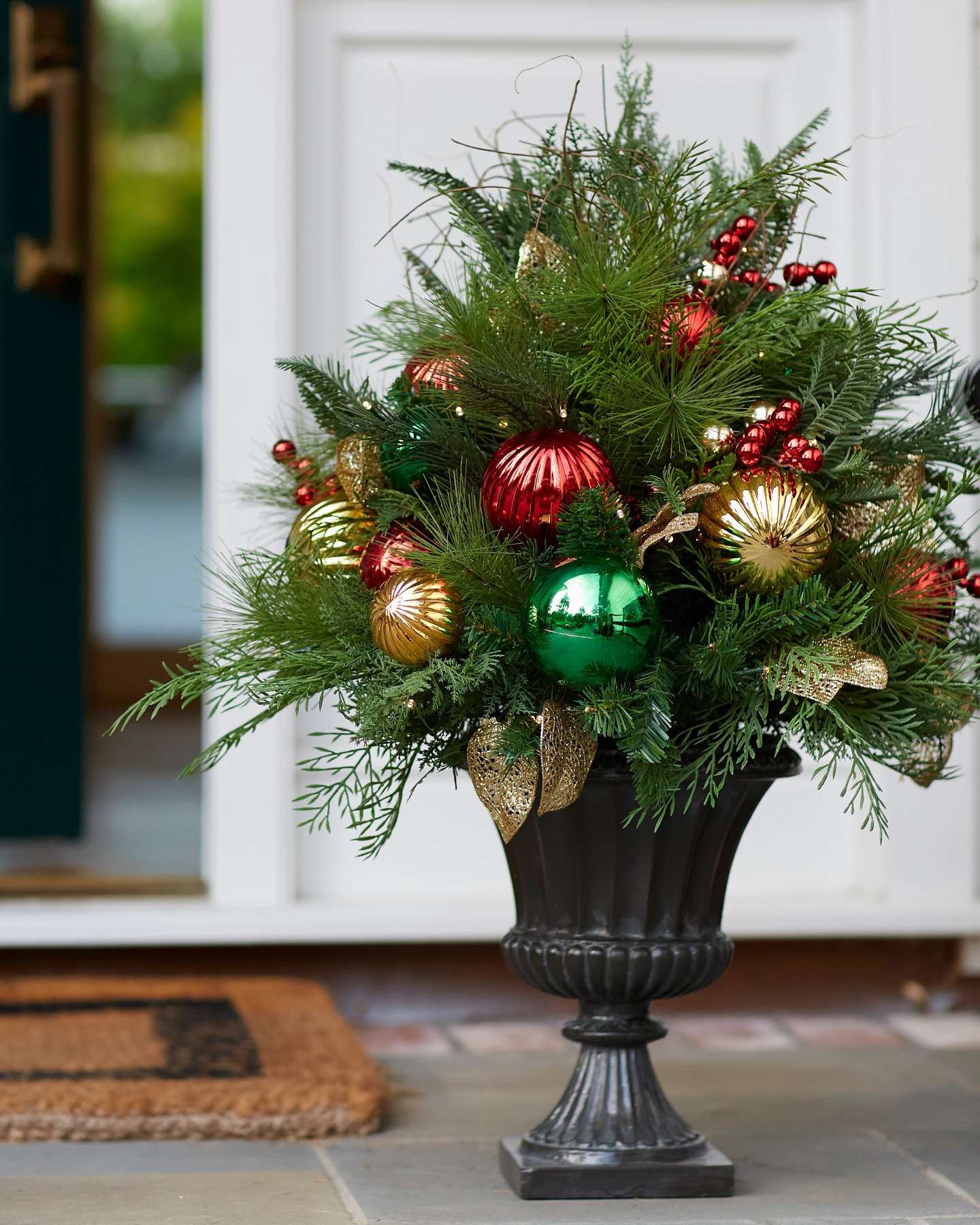 Balsam Hill Outdoor Merry and Bright Artificial Christmas Foliage Festive Outdoor Arrangement
