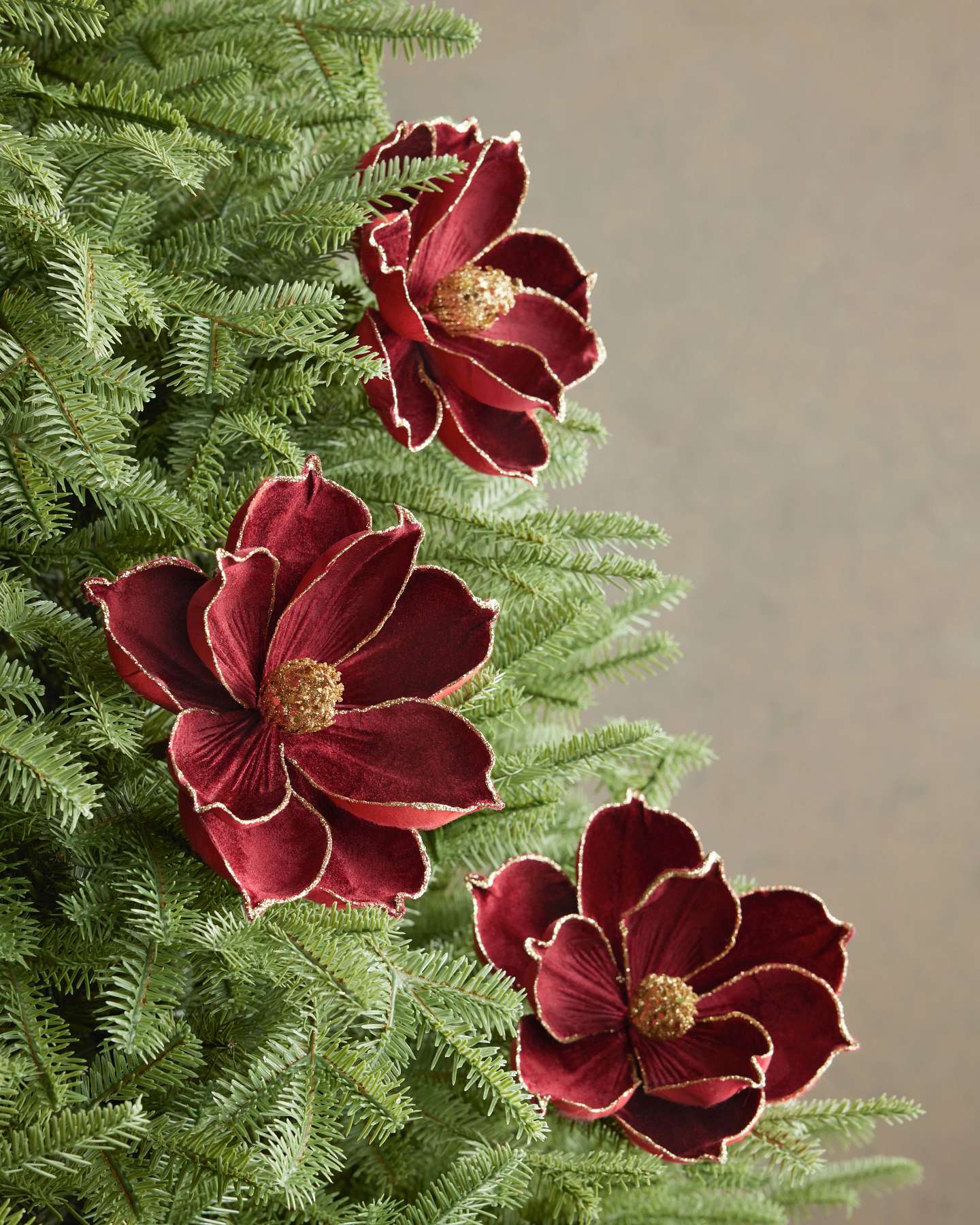 Burgundy Velvet Magnolia Christmas Picks, Set of 12