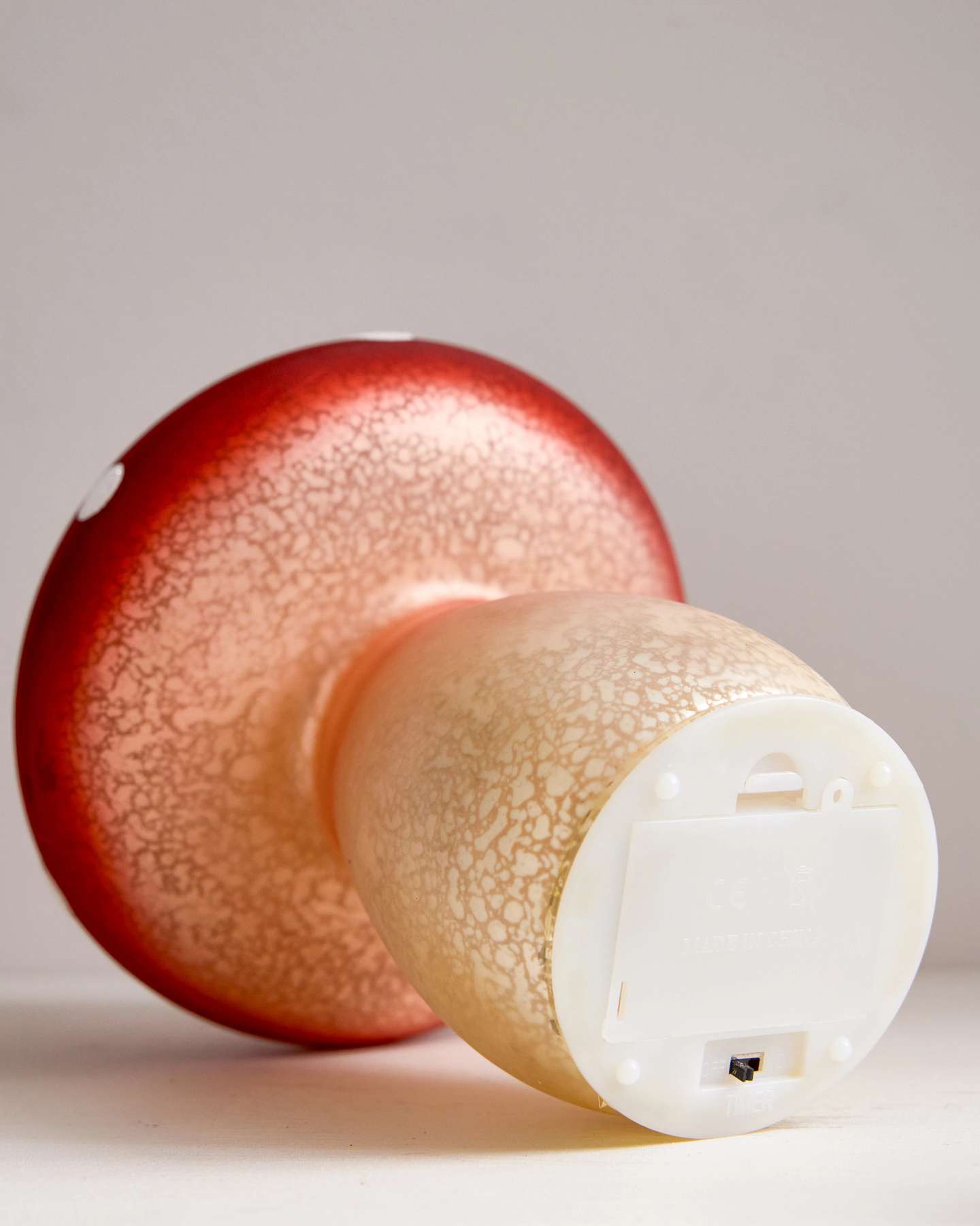 Lit Red Glass Mushrooms, Set of 3