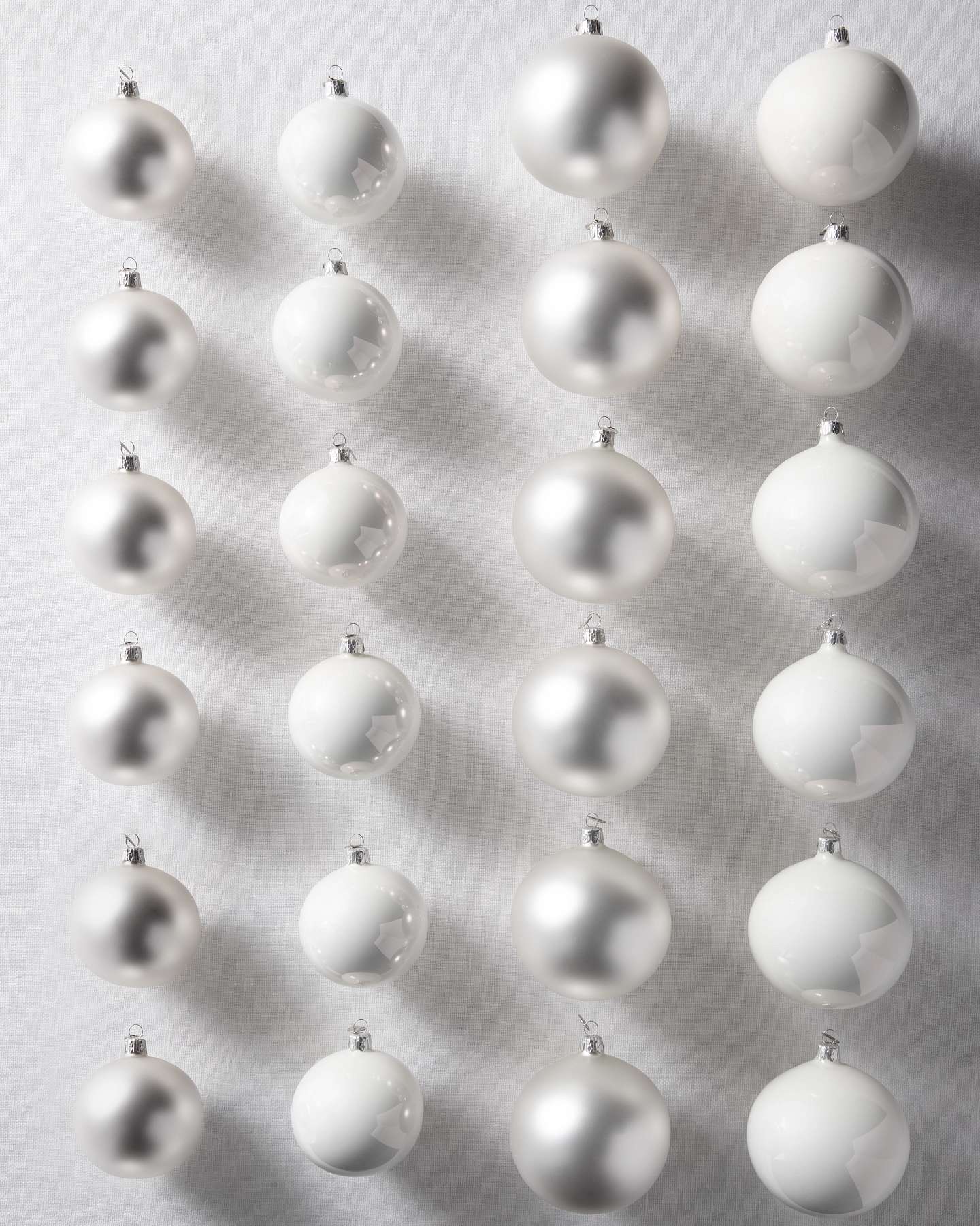 Balsam Hill White BH Essentials Classic Christmas Ornament Set of 24 Product Display