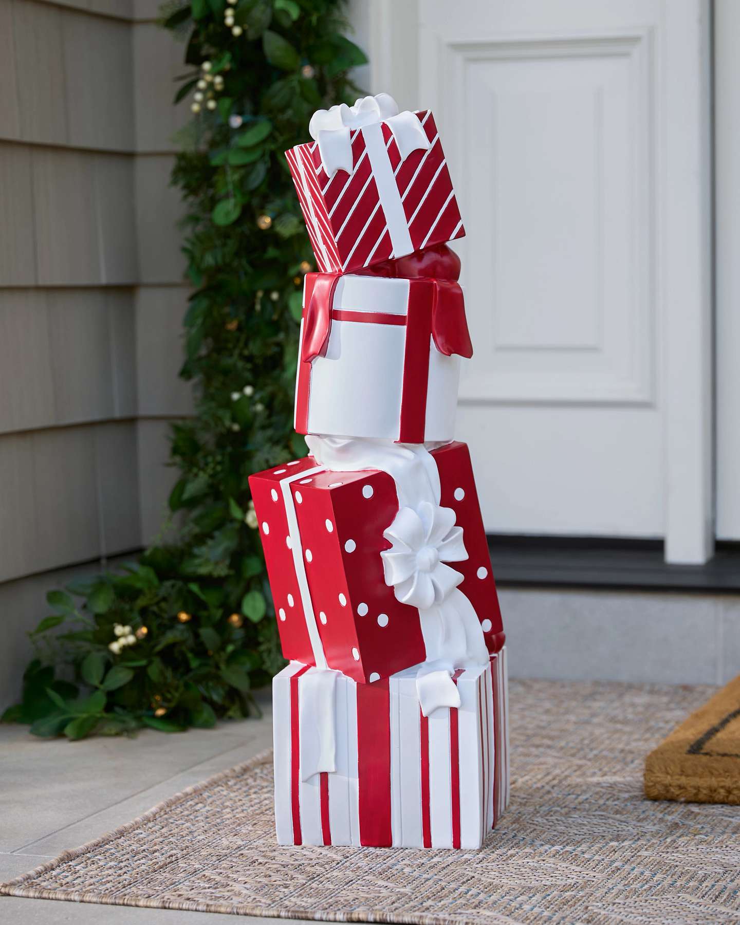 Red & White Outdoor Stacked Christmas Presents