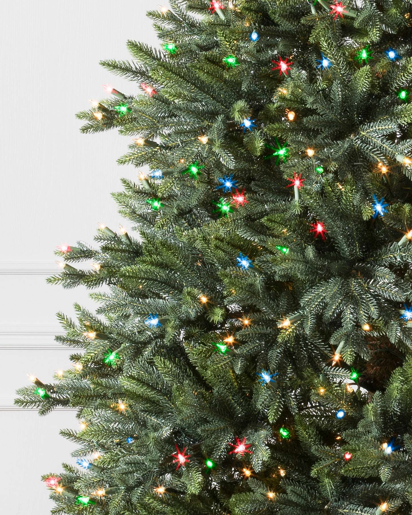 Balsam Hill Colorado Mountain Spruce Artificial Christmas Tree LED Color+Clear Closeup