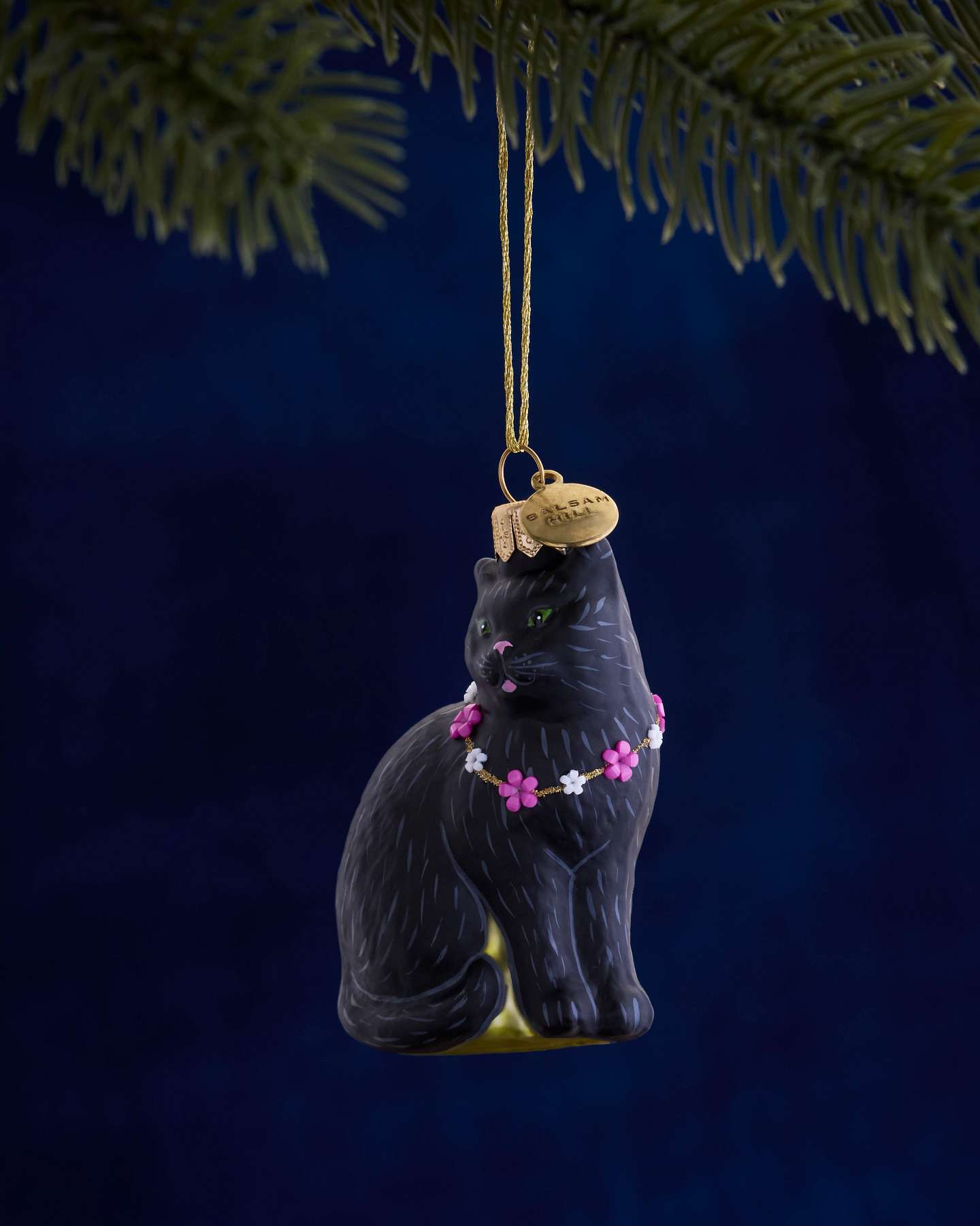Balsam Hill Studio Black Cat with Lei Ornament