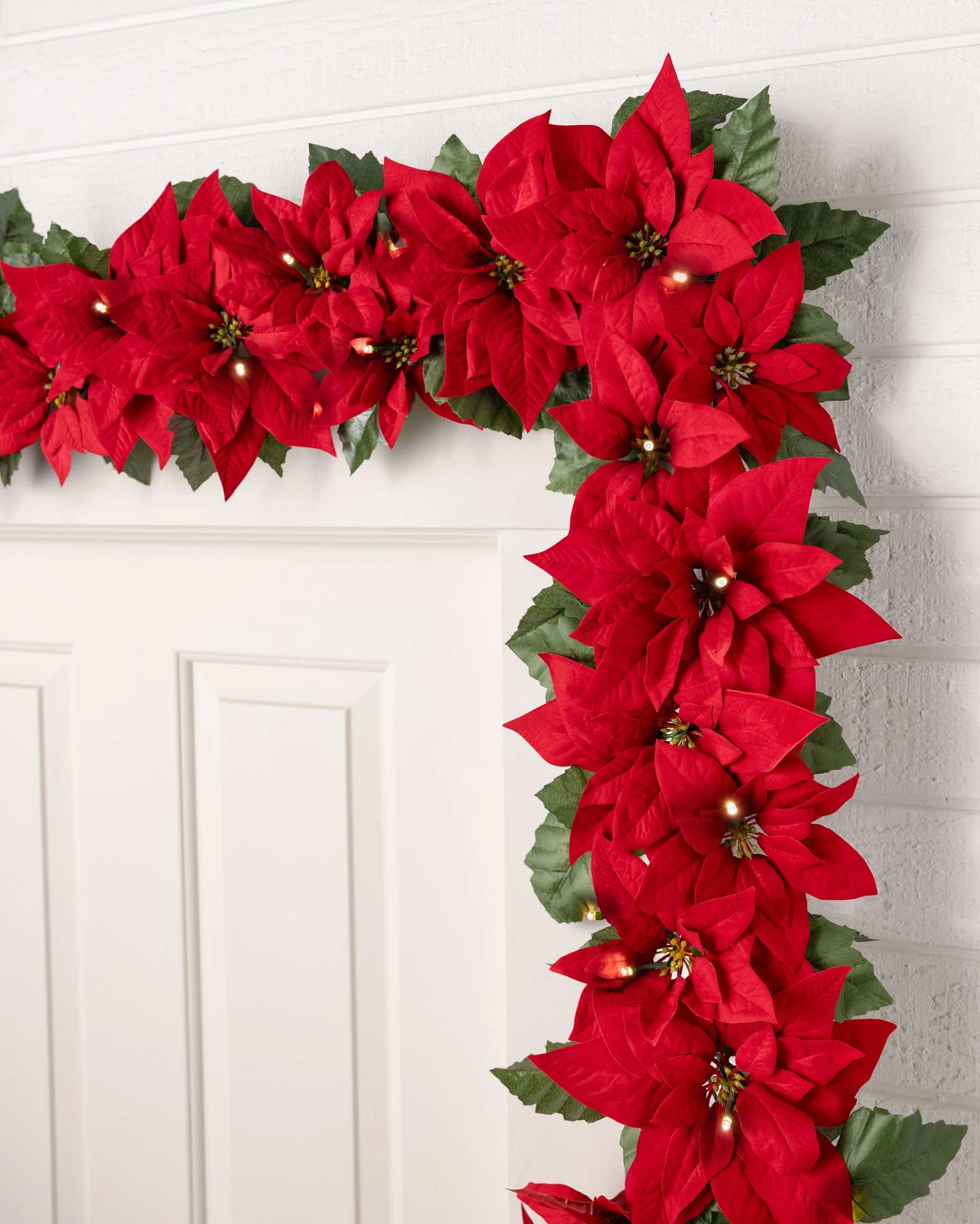 Guirlande illuminée de poinsettia rouge festif pour l'extérieur de 10 pi