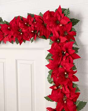 Outdoor Lit Red Poinsettia Celebration Garland Outdoor Lit Red Poinsettia Celebration Garland