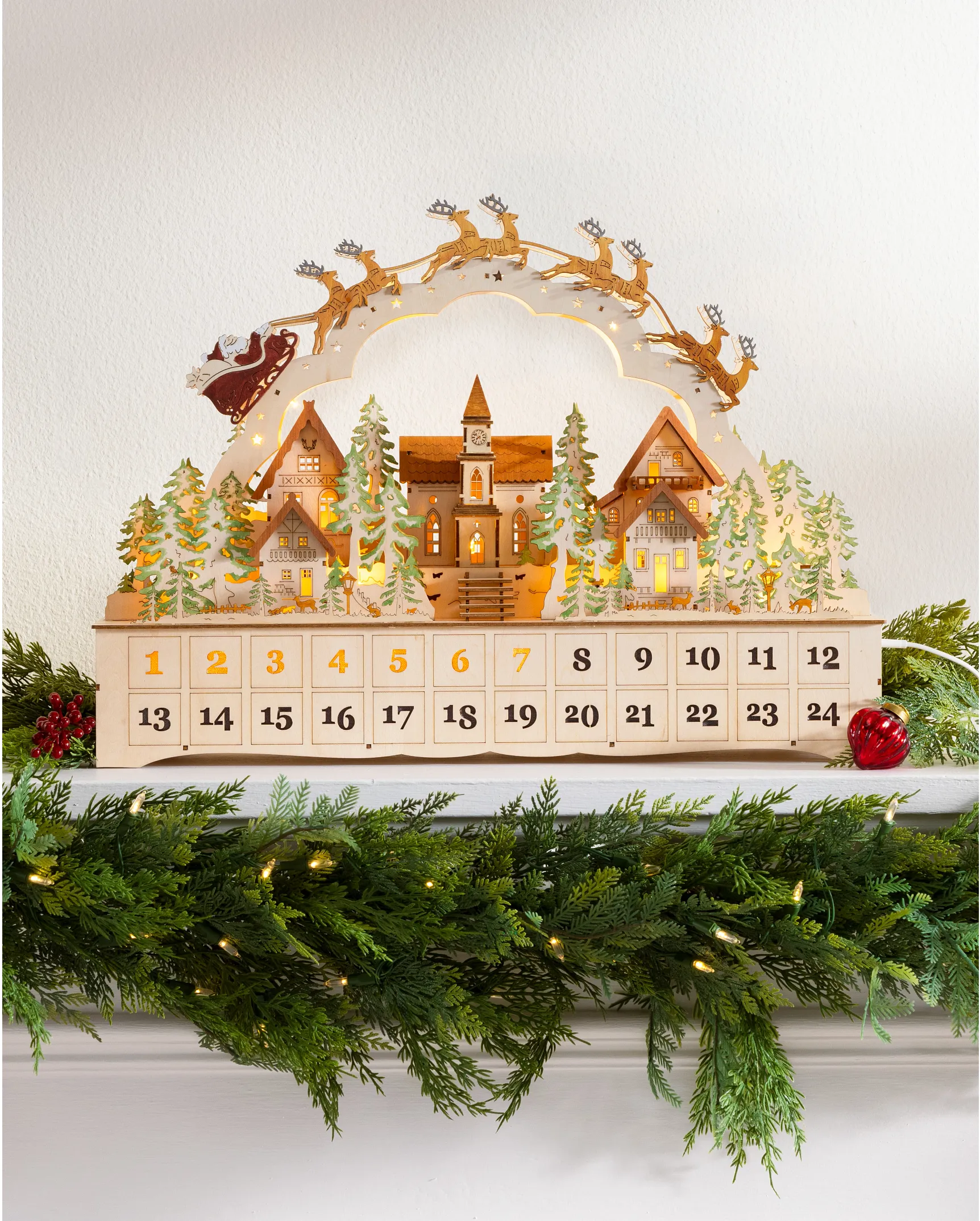Lit Wooden Santa Express Advent Calendar Decor Balsam Hill