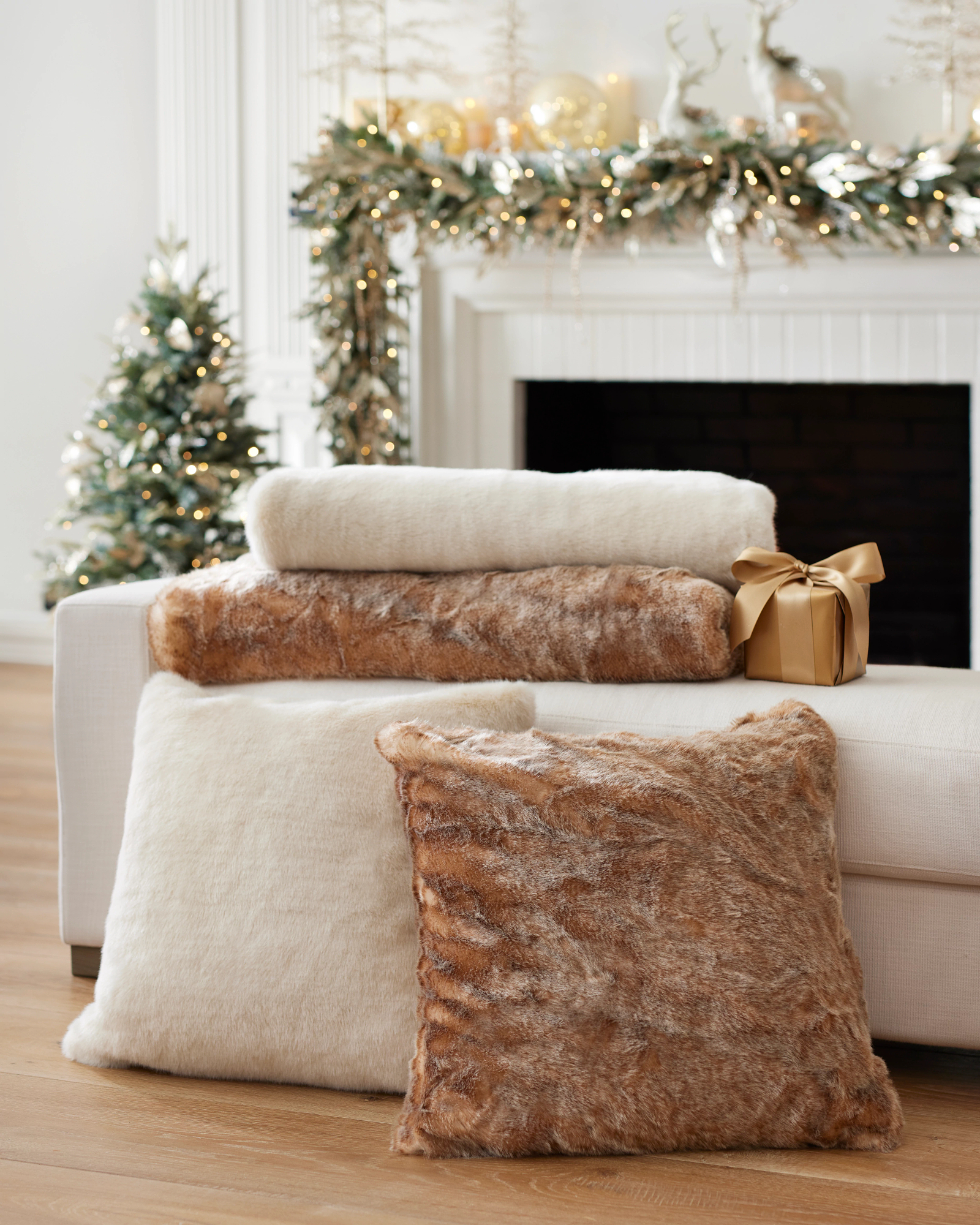 Ivory Faux Fur Holiday Decorative Throw Pillow Cover 23x23 + Reviews