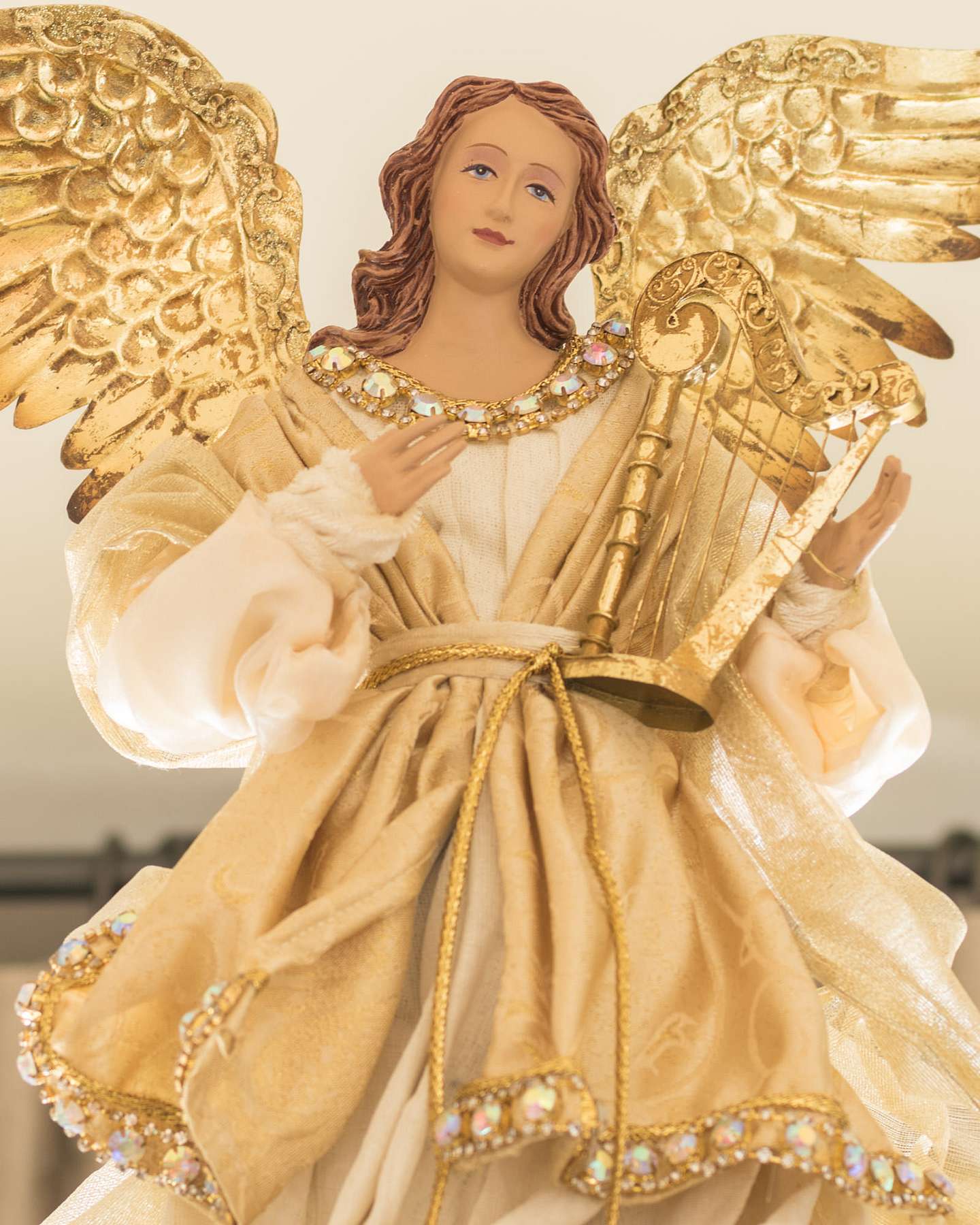 Gold Angel Tree Topper by Balsam Hill Closeup 10