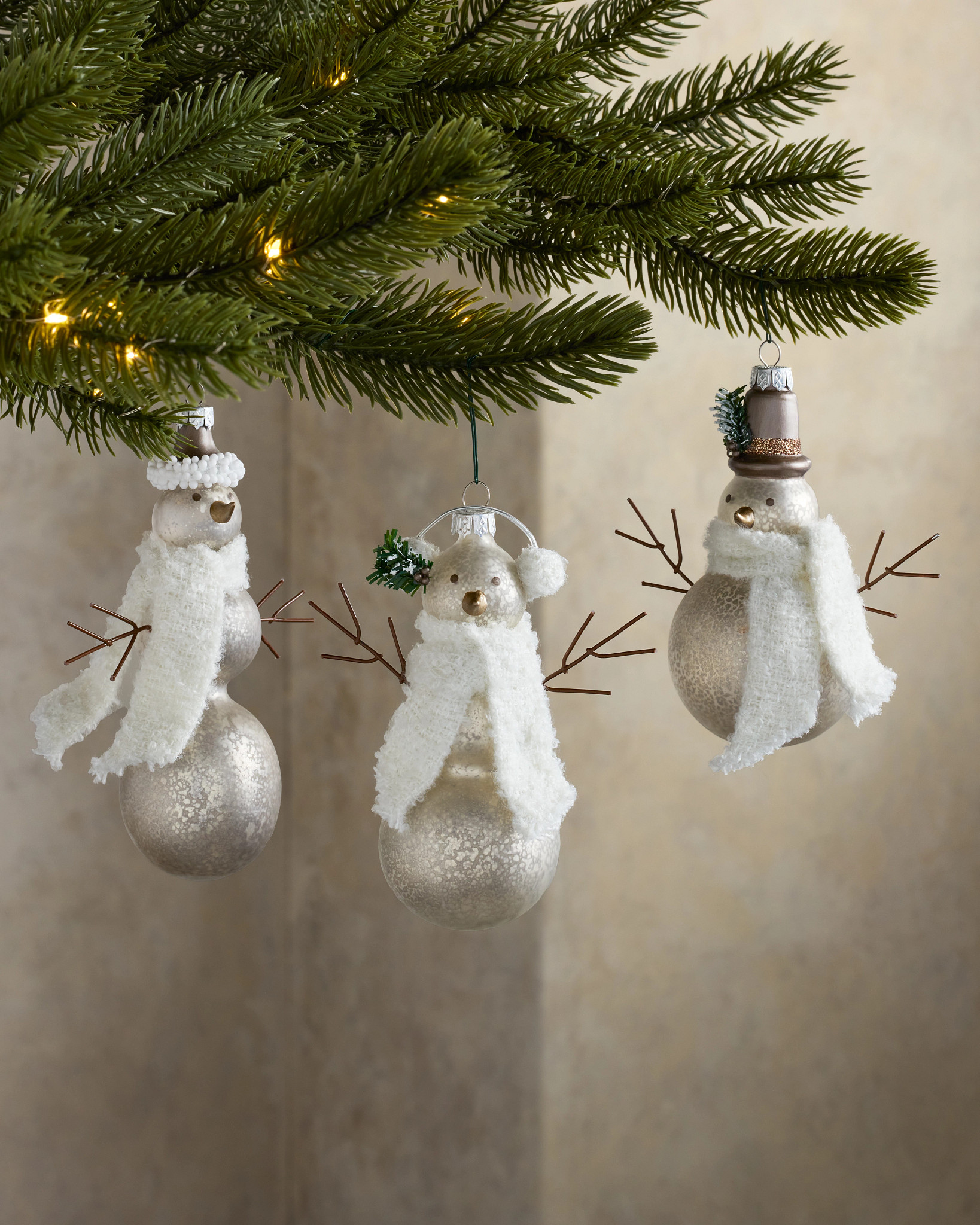 Winter Lodge Cozy Snowman Glass Ornament Set