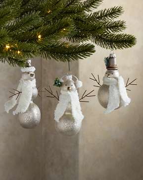 Winter Lodge Cozy Snowman Glass Ornament Set Winter Lodge Cozy Snowman Glass Ornament Set
