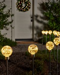 Close-up shot of globe pathway lights