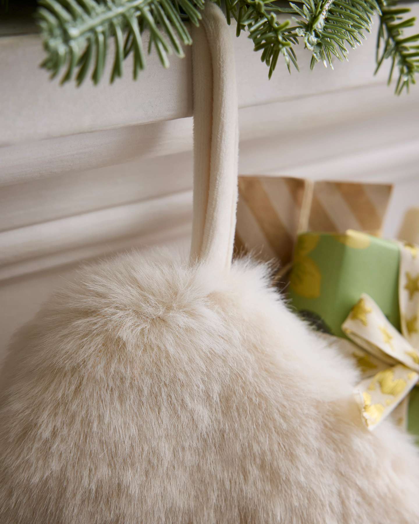 Ivory Faux Fur Dog Bone Christmas Stocking