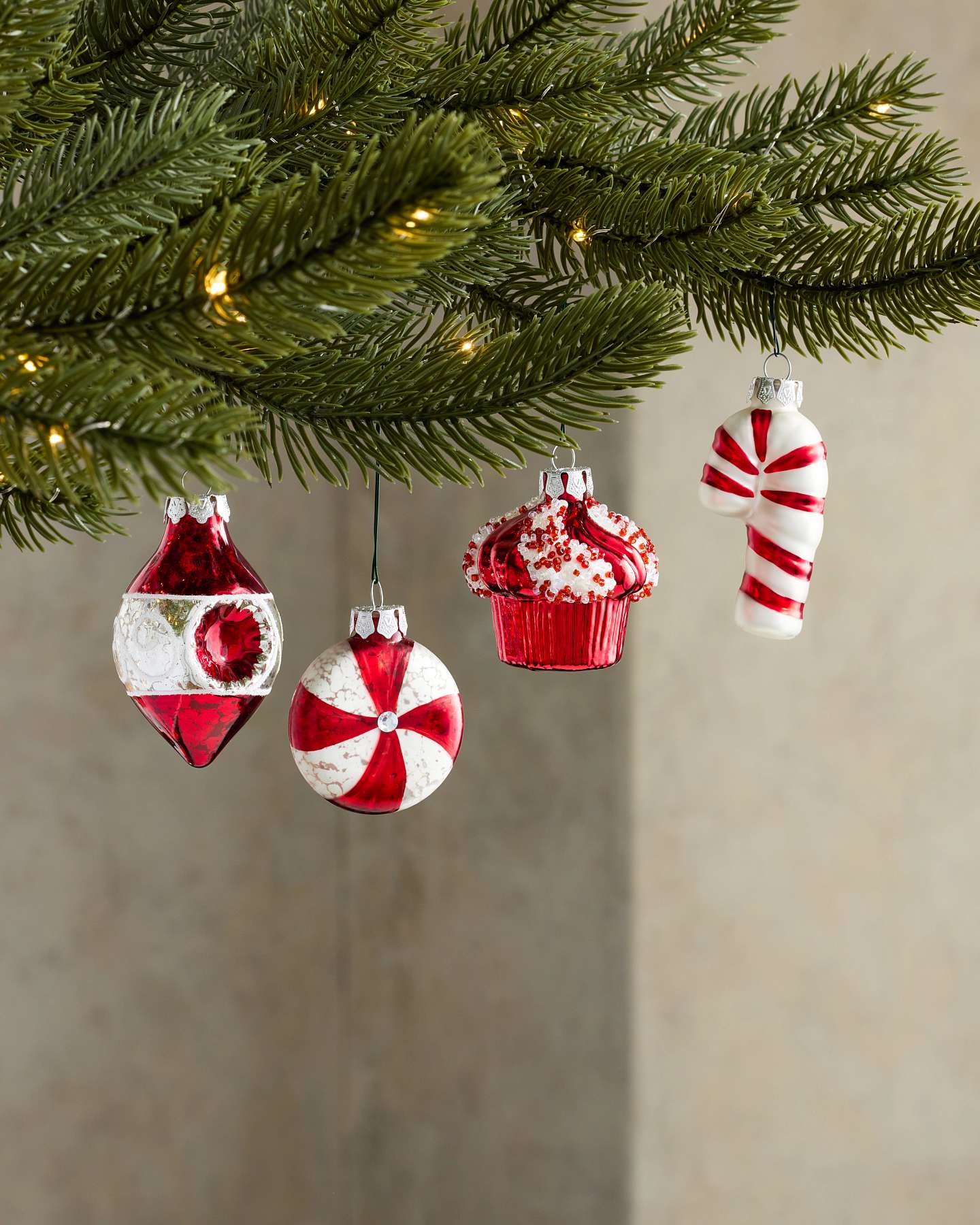 Vintage Peppermint Mini Ornaments, Set of 16