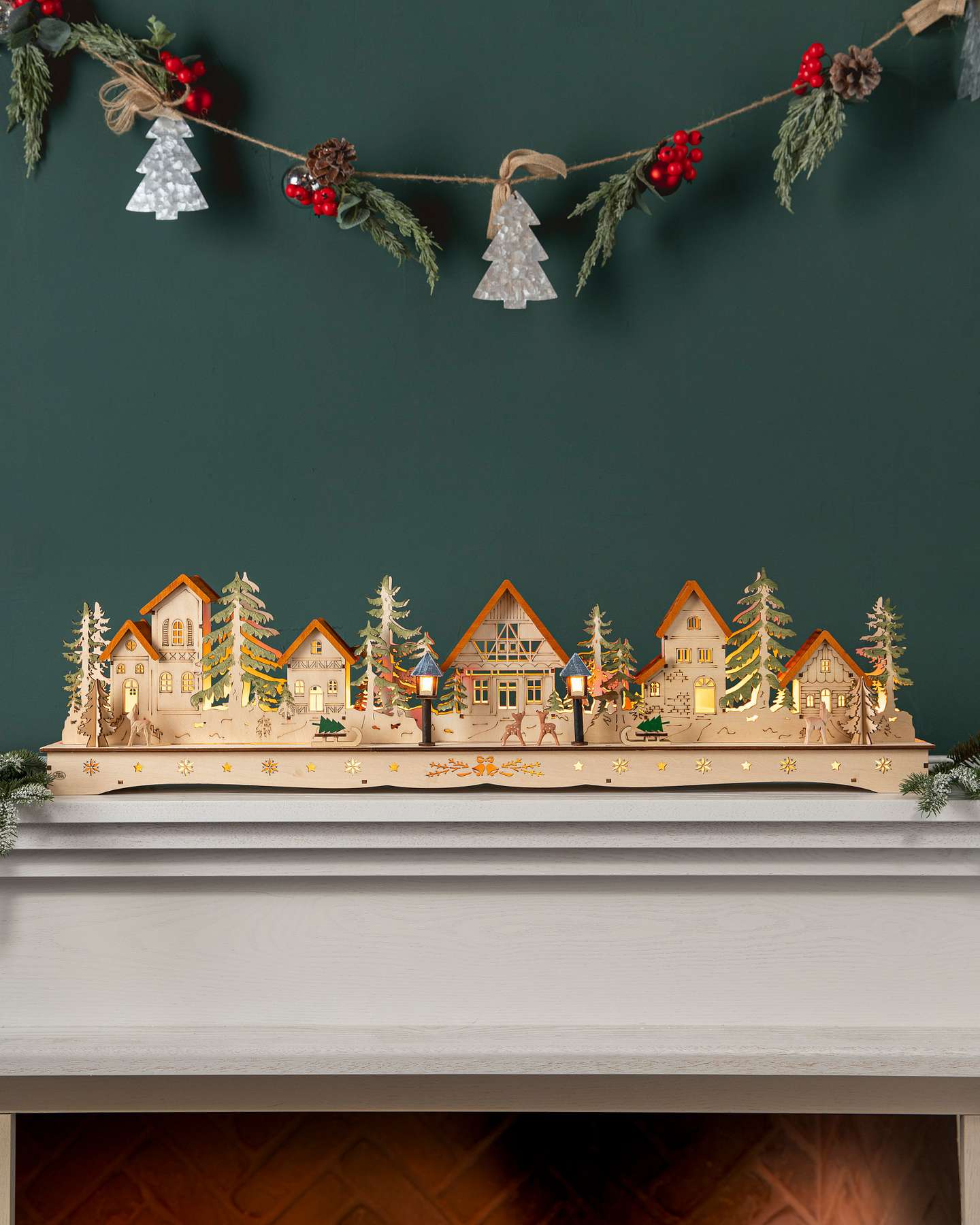 Balsam Hill Wooden Christmas Village Advent Calendar Elegant Close Up View