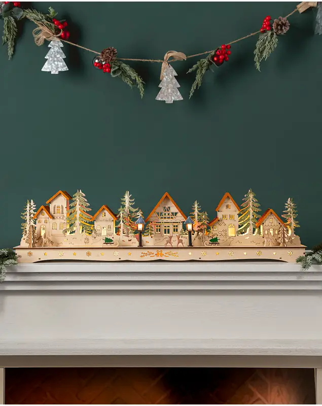 Wooden Christmas Mantel Village by Balsam Hill SSC