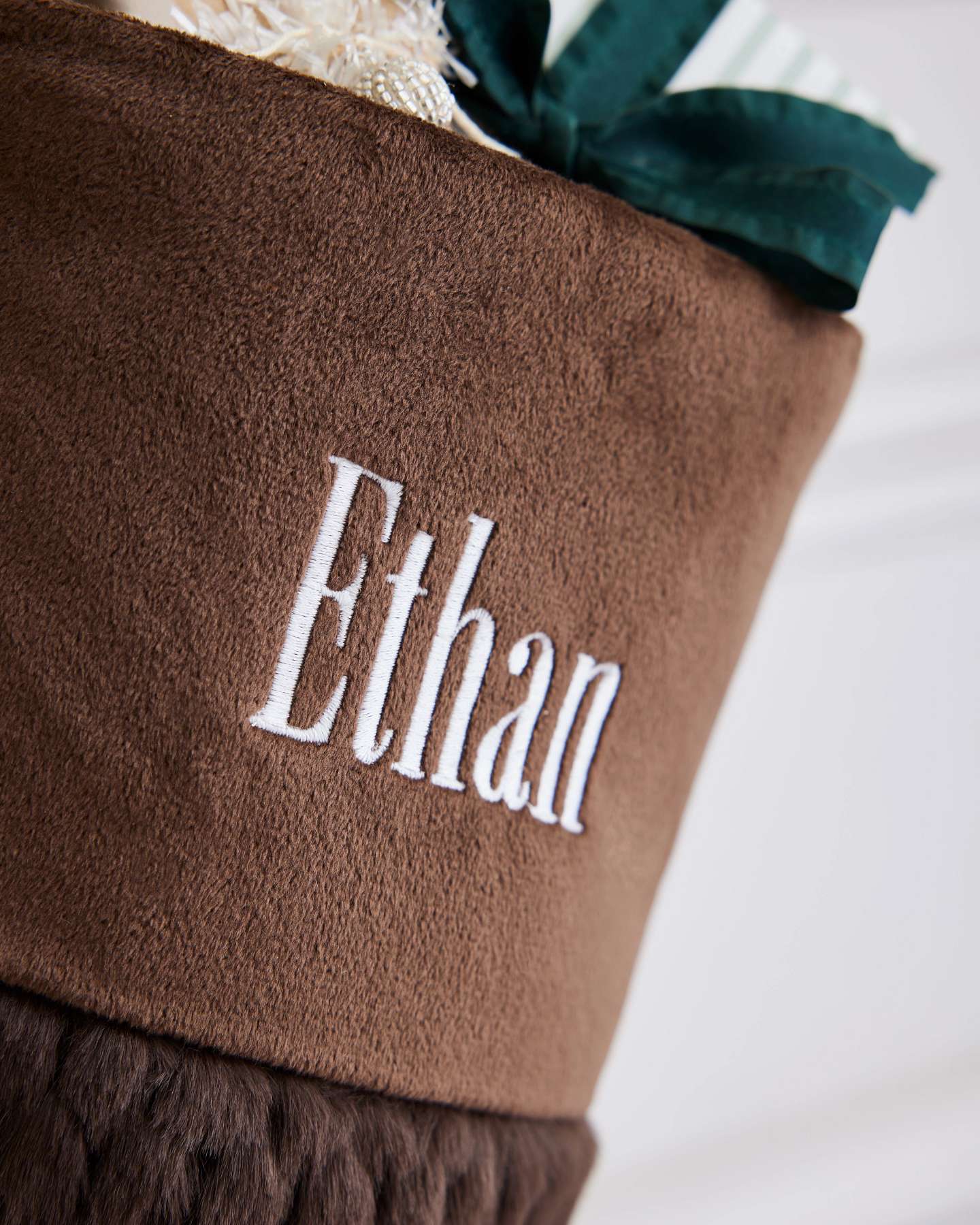 Dark Brown Faux Fur Quilted Christmas Stocking