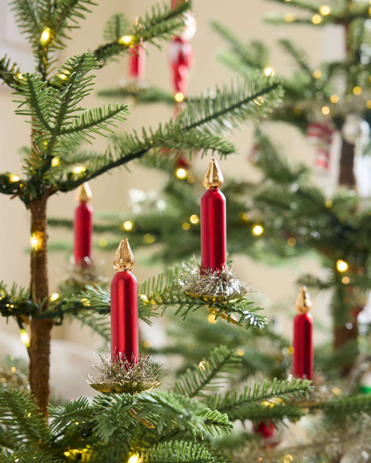 Red Vintage Christmas Tree Glass Candle Clip Set