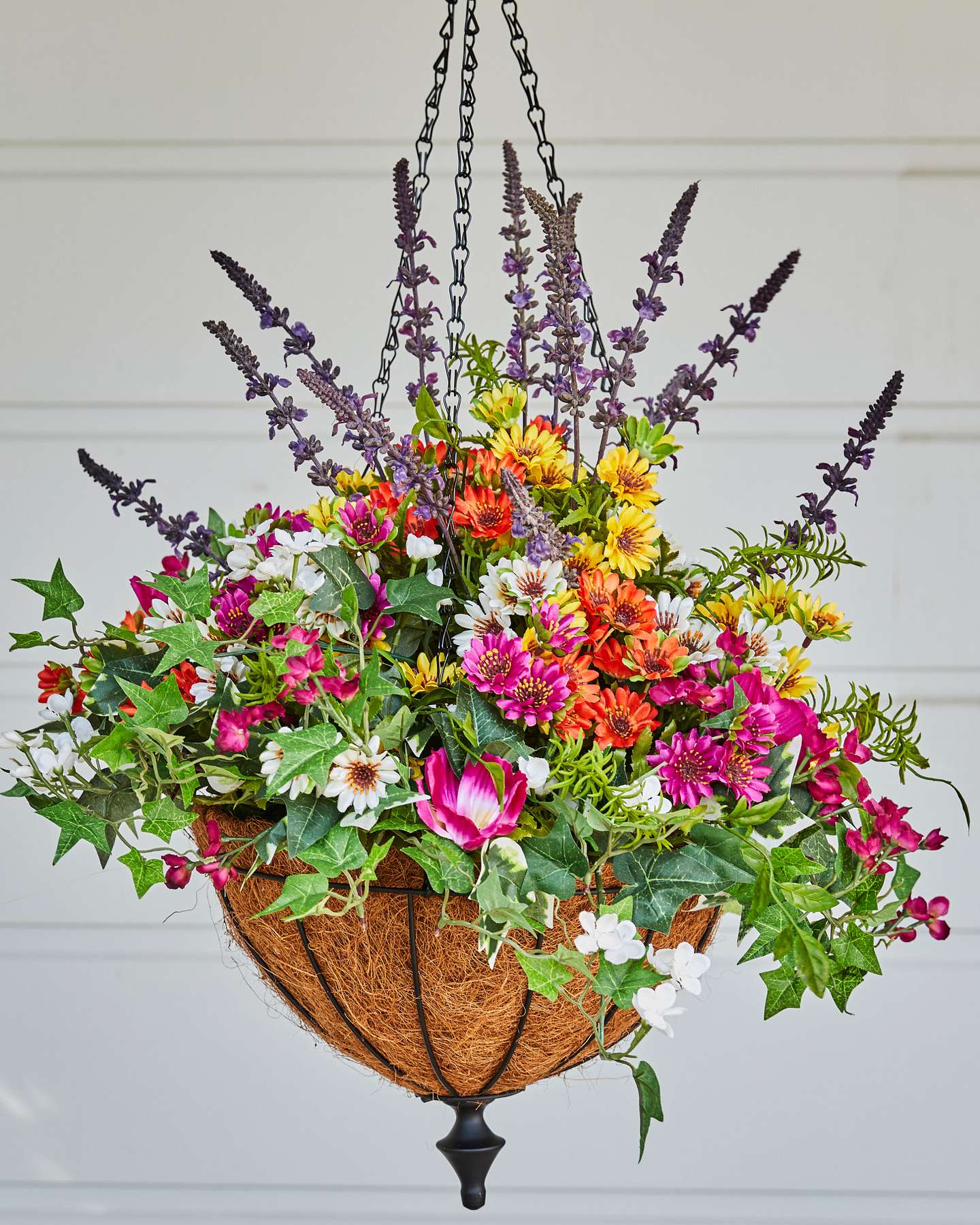 Balsam Hill Outdoor Meadow Artificial Spring Hanging Basket Vibrant Closeup View