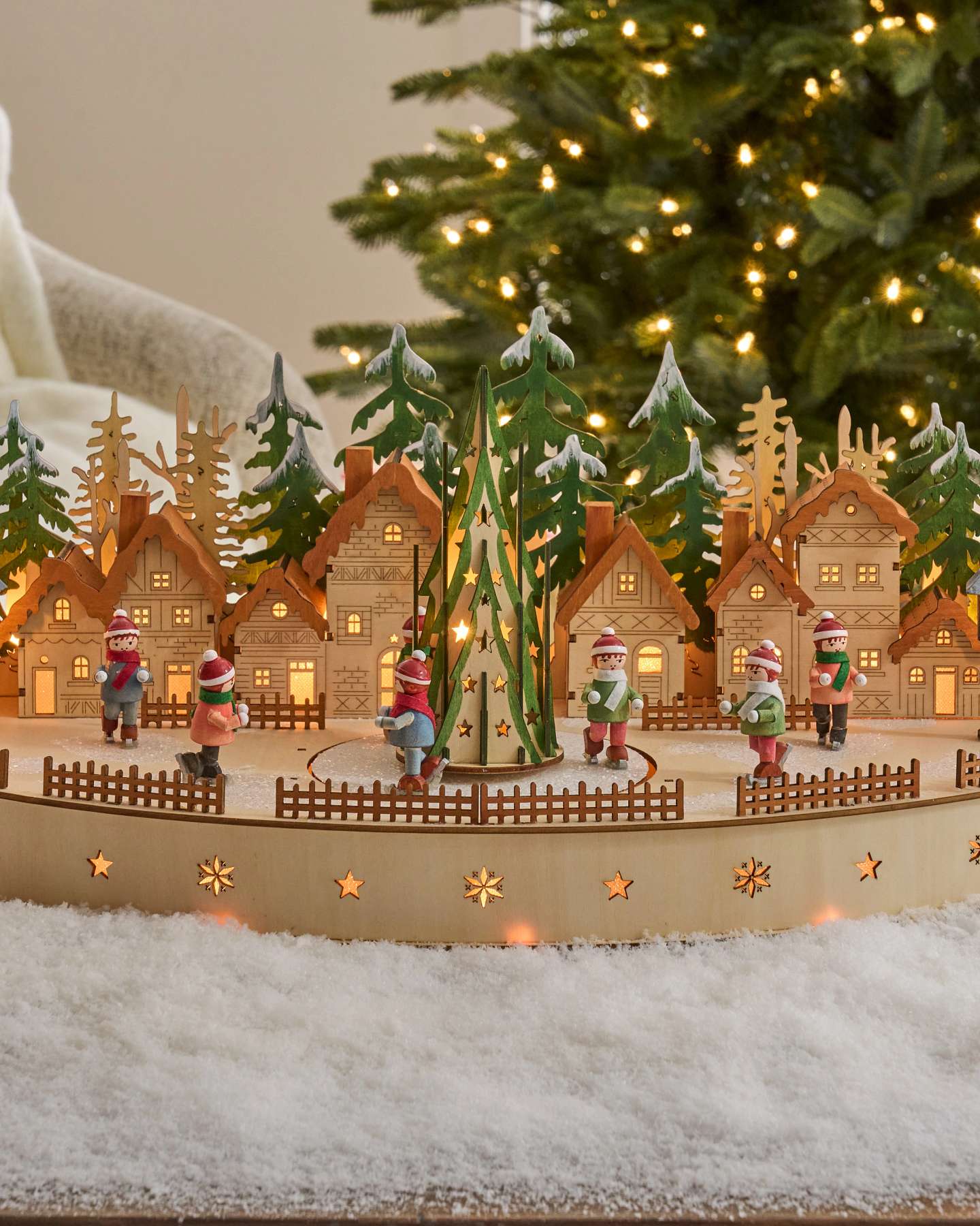 Lit Wooden Animated Christmas Skating Village