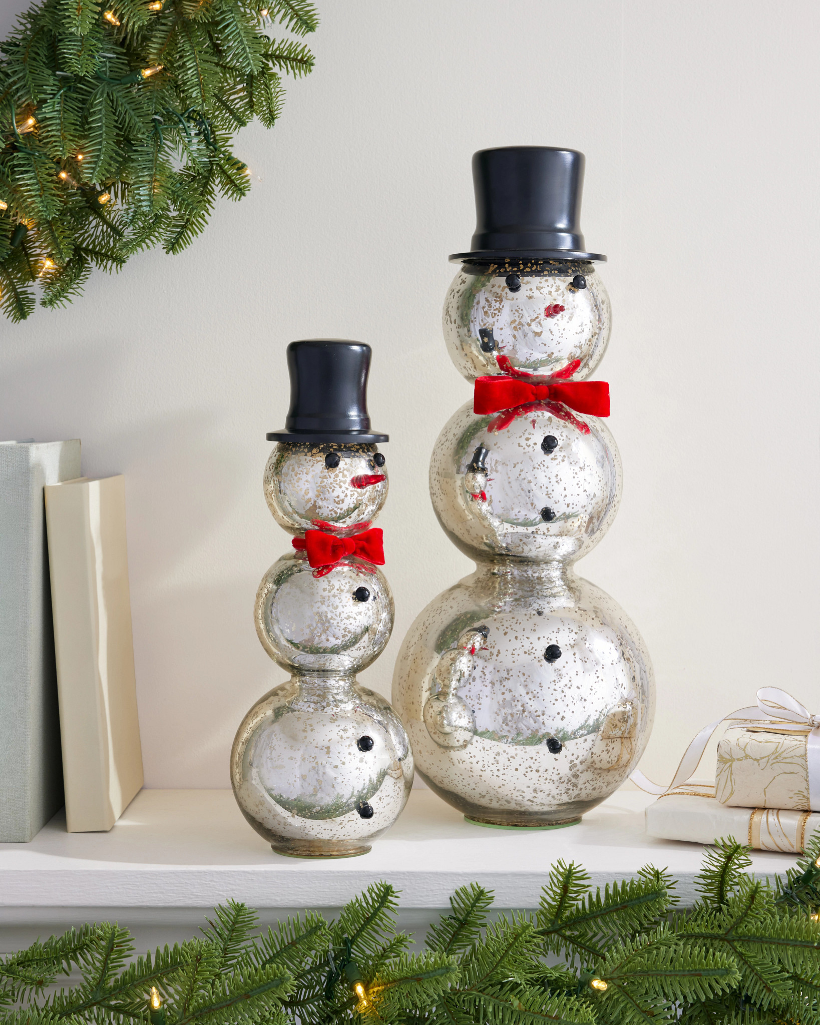 Tabletop Mercury Glass Snowmen Set
