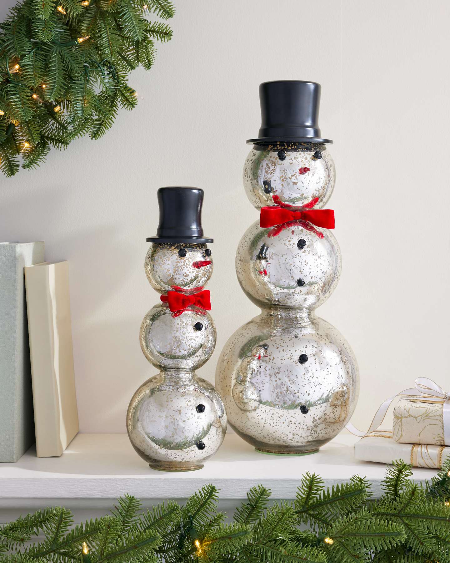 Tabletop Mercury Glass Snowmen, Set of 2