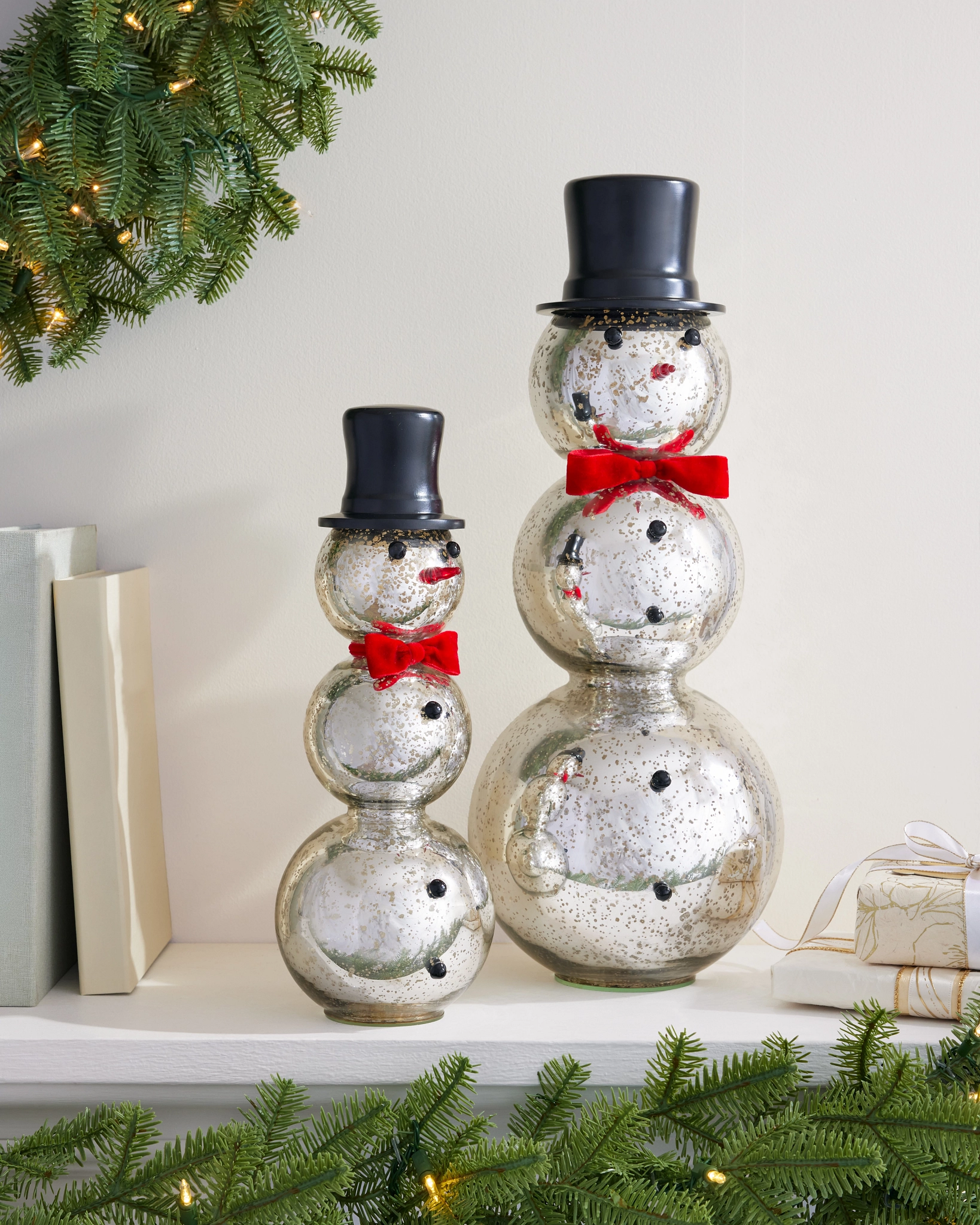 Tabletop Mercury Glass Snowmen Set | Balsam Hill