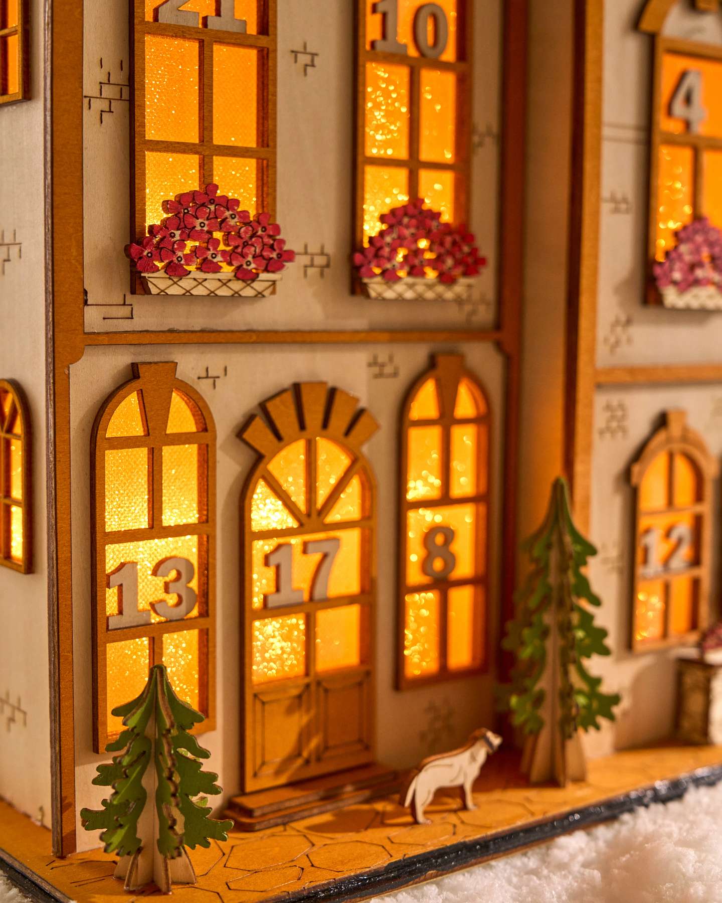 Lit Wooden Townhouses Advent Calendar