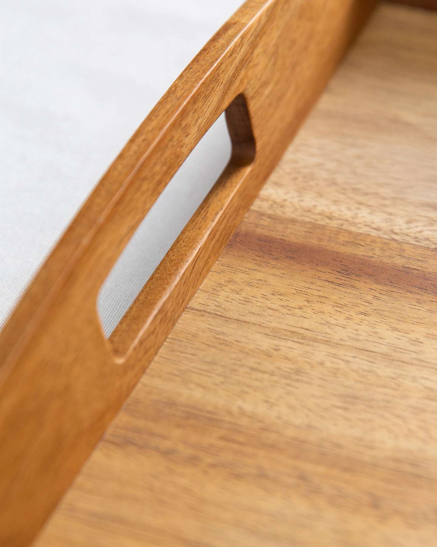 Balsam Hill Monogrammed Acacia Tray Close-Up Showing Edge Detailing and Finish