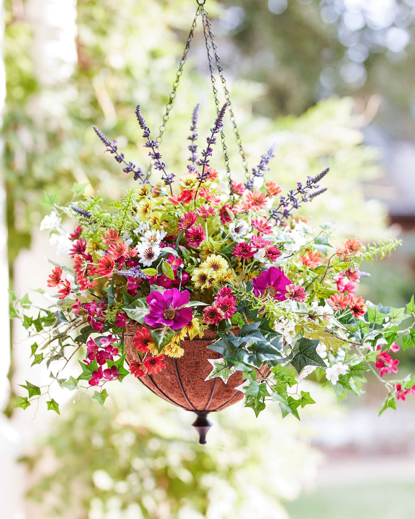 Balsam Hill Outdoor Meadow Artificial Spring Hanging Basket Vibrant Floral Display