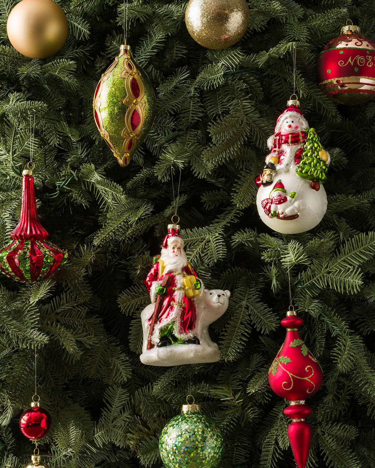 Balsam Hill Mistletoe and Holly Glass Christmas Ornament Set Styled in Traditional Holiday Decor
