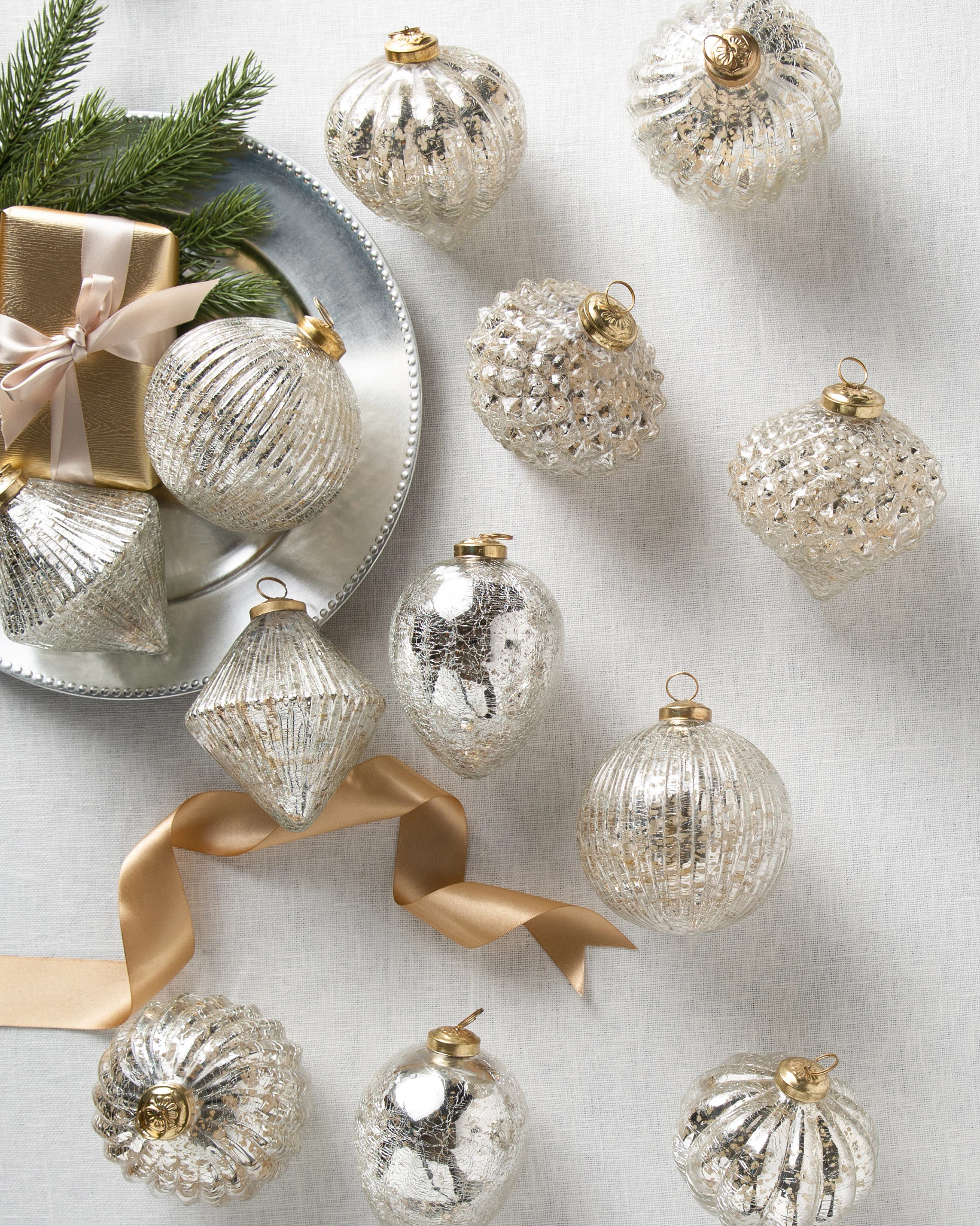 Silver BH Essentials Mercury Glass Ornament Set