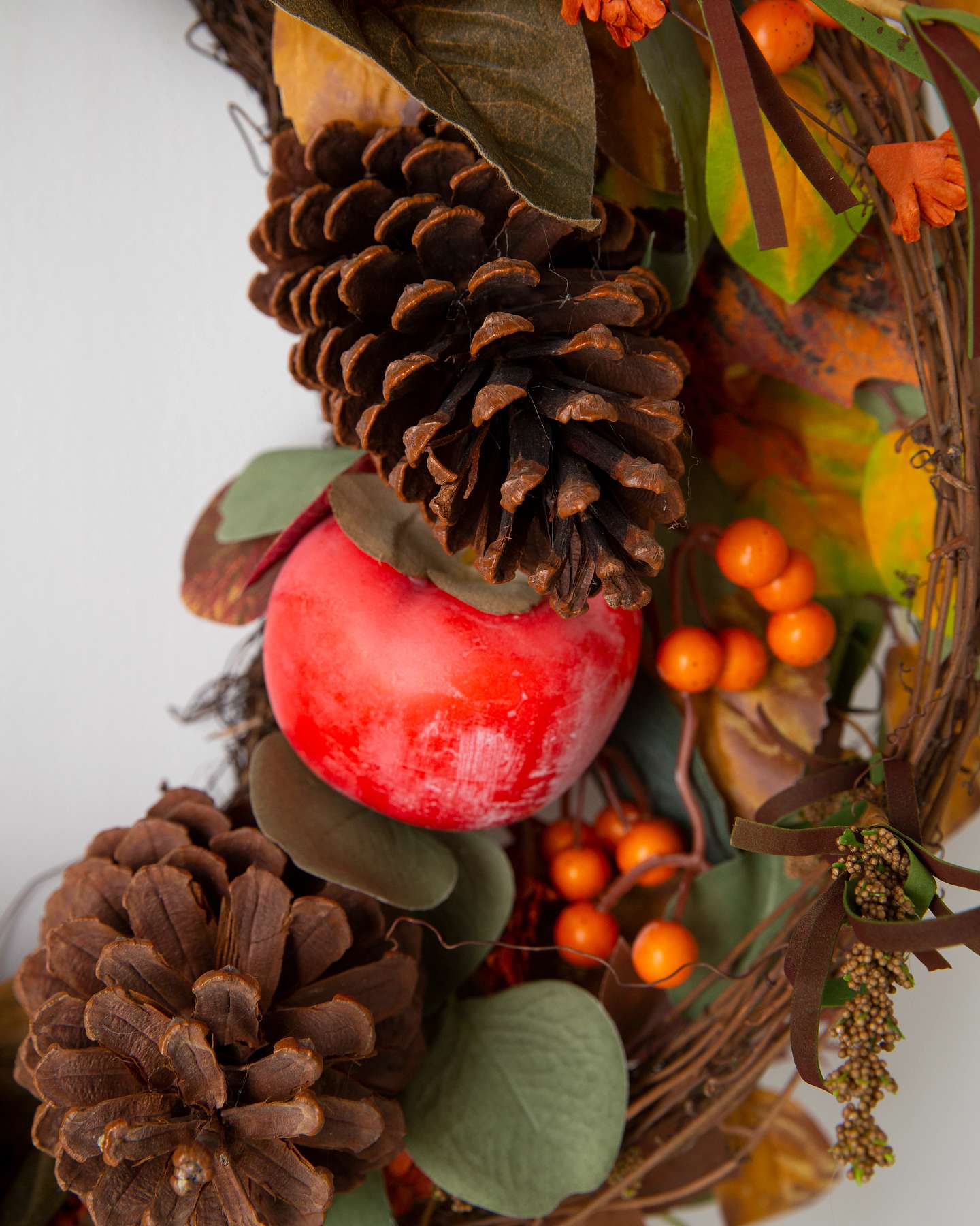 Balsam Hill Persimmon and Pinecone Artificial Christmas Foliage Closeup