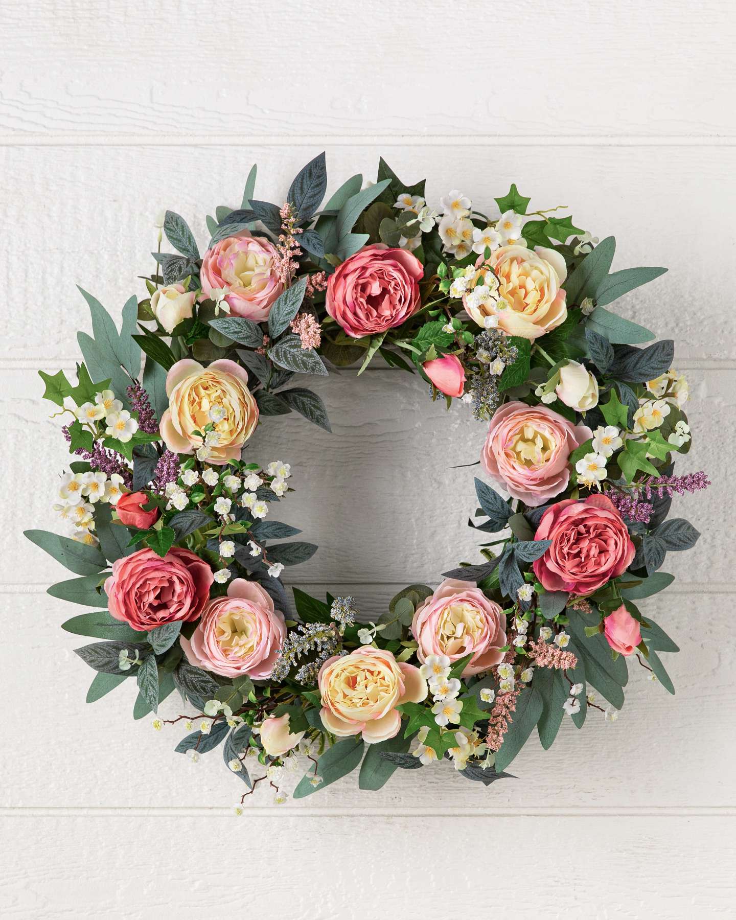 Balsam Hill Outdoor Provence Rose Artificial Spring Wreath 22-Inch Lush Floral Display