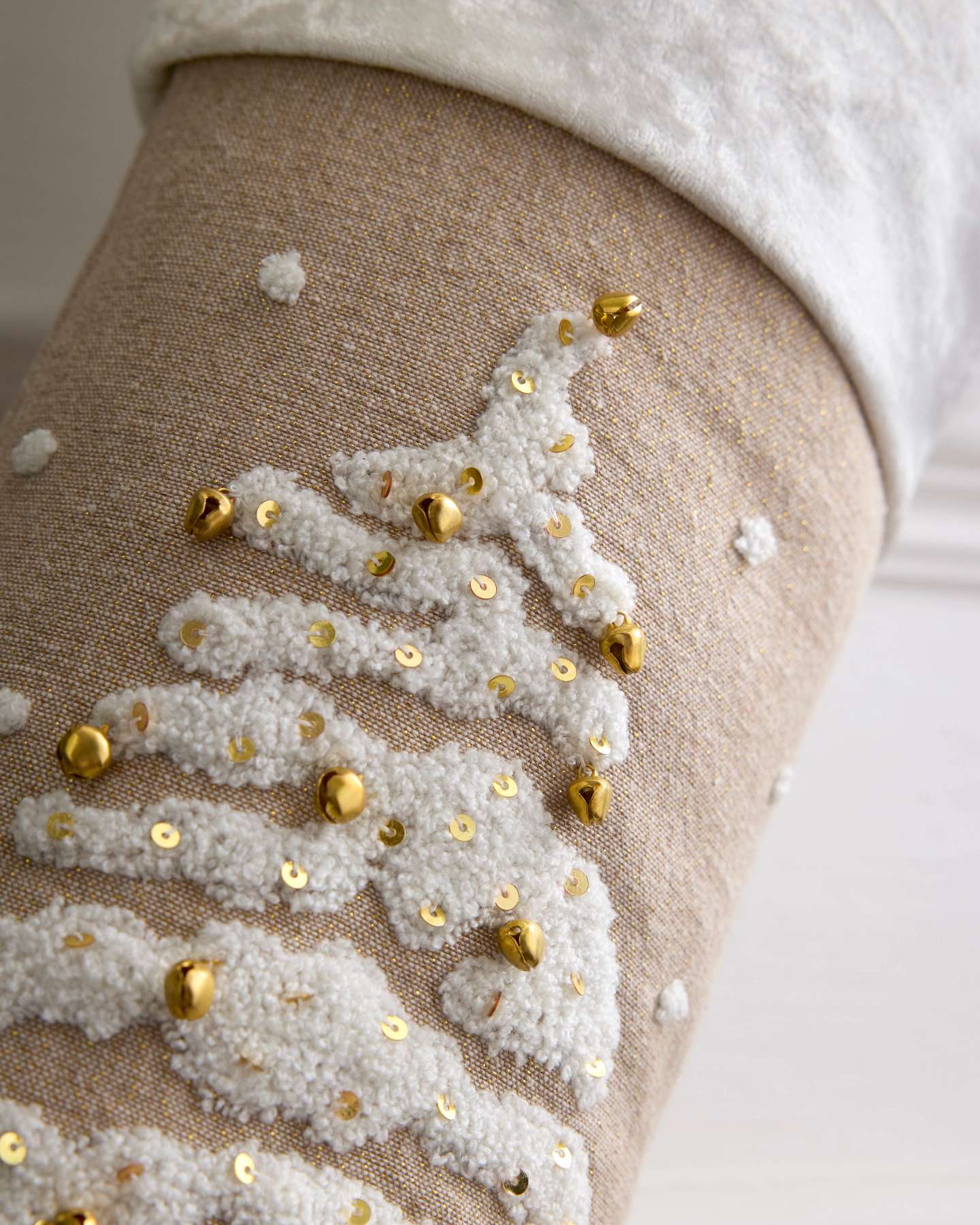 Tree Chambray Embroidered Christmas Stocking