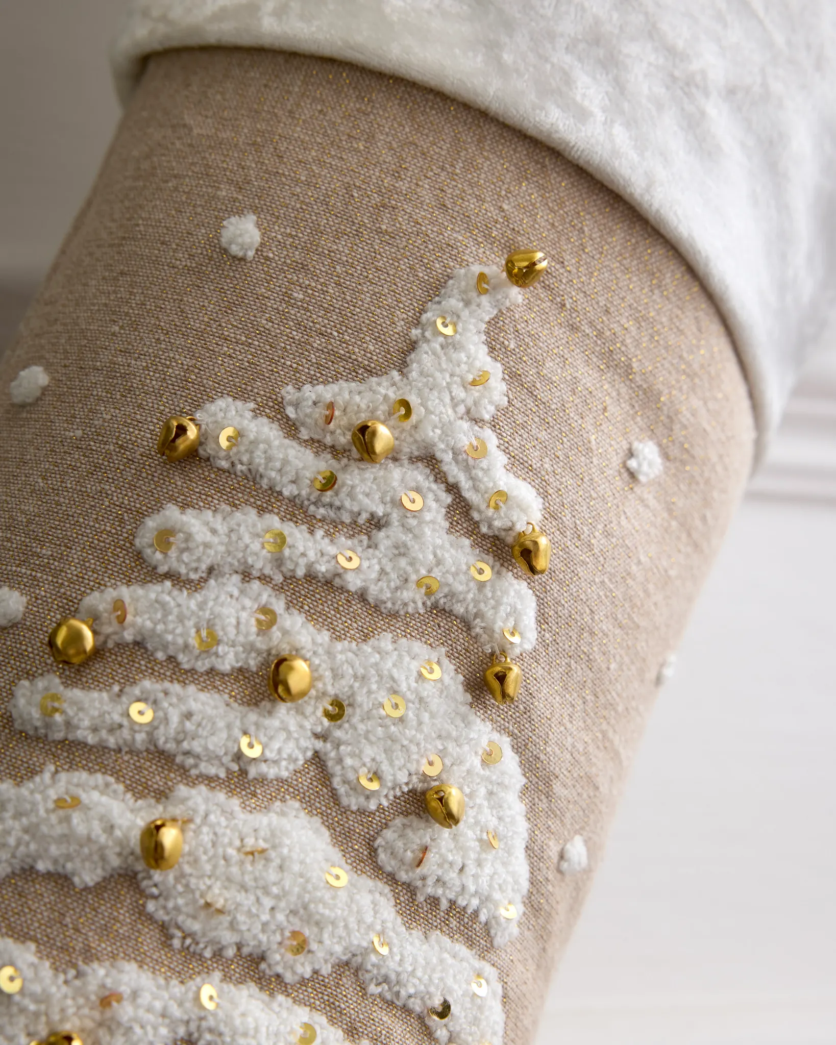 Tree Chambray Embroidered Christmas Stocking