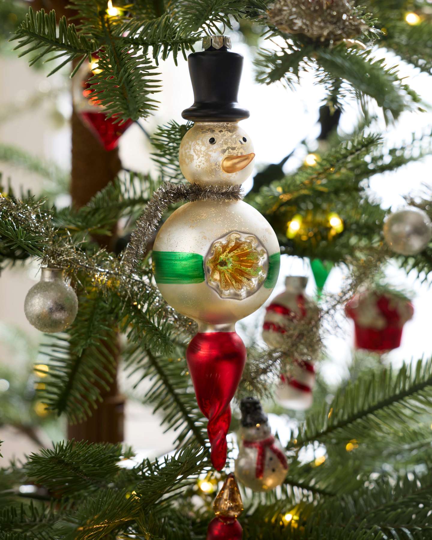 Vintage Holiday Snowman Glass Ornaments, Set of 8
