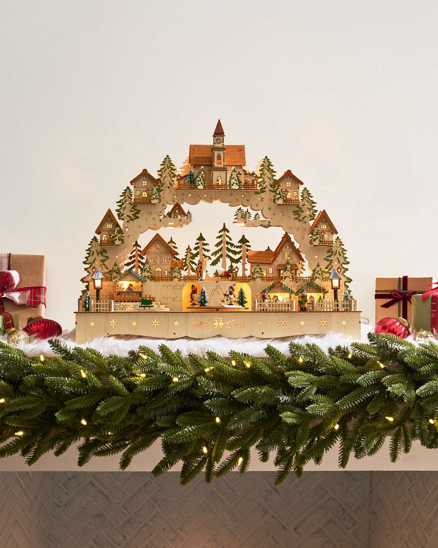 Lit Wooden Animated Swiss Alps Scene