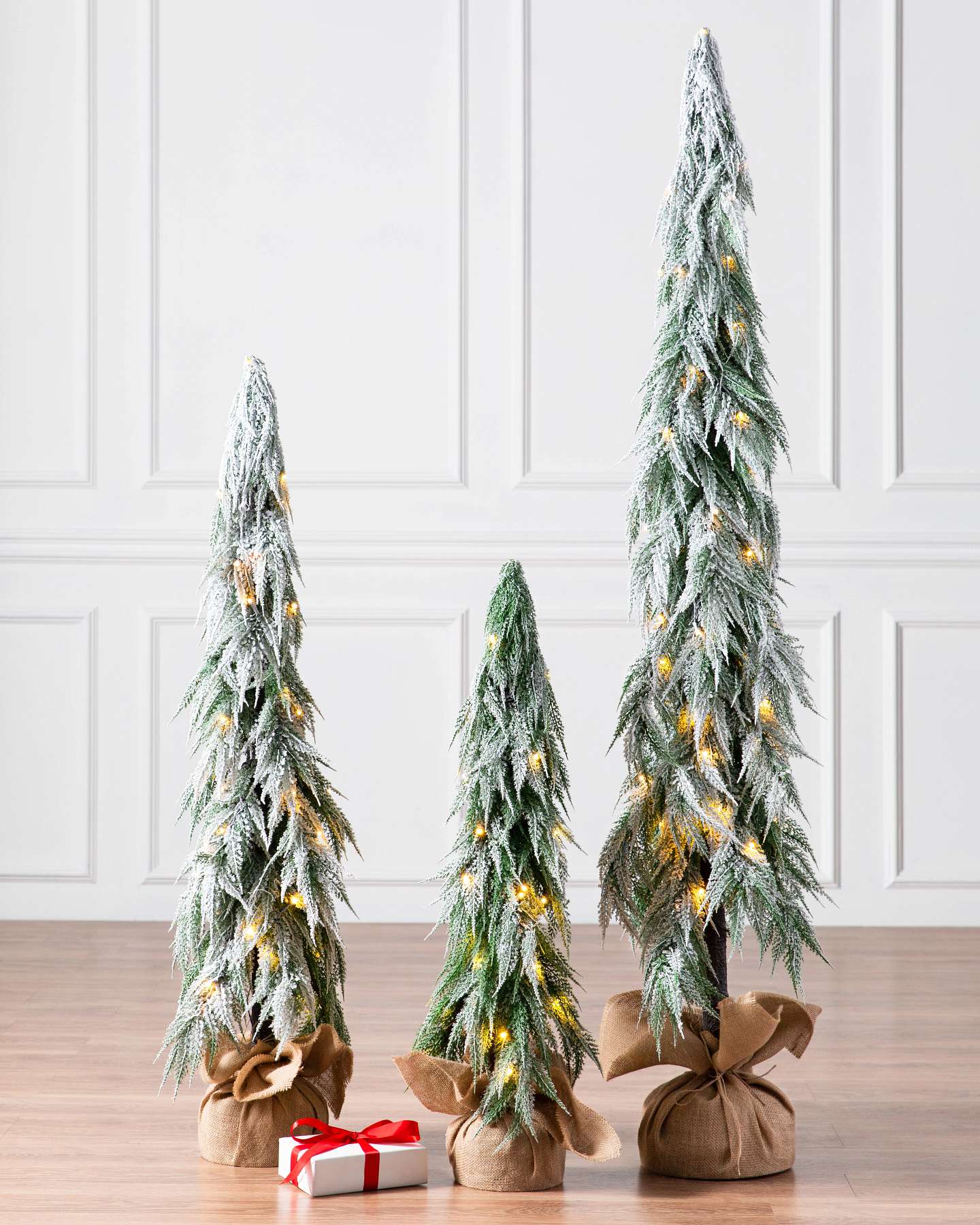 Balsam Hill Snowfall Downswept Artificial Christmas Tree in a Cozy Holiday Home
