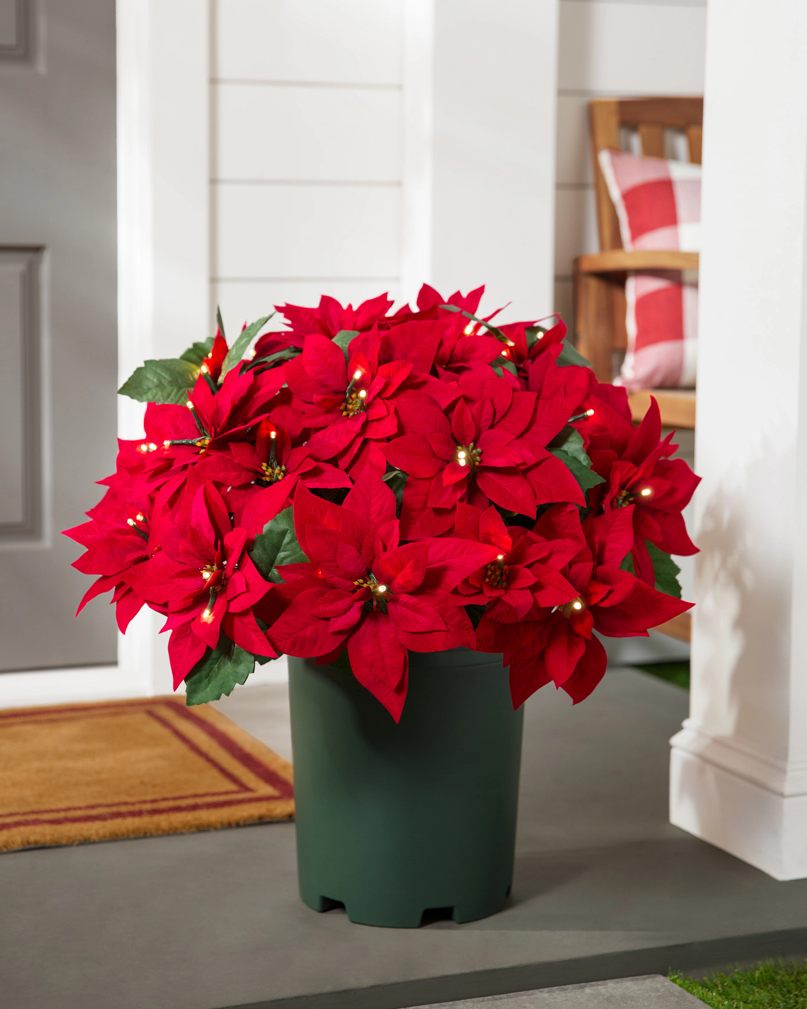 Outdoor Lit Red Poinsettia Celebration Pot Filler