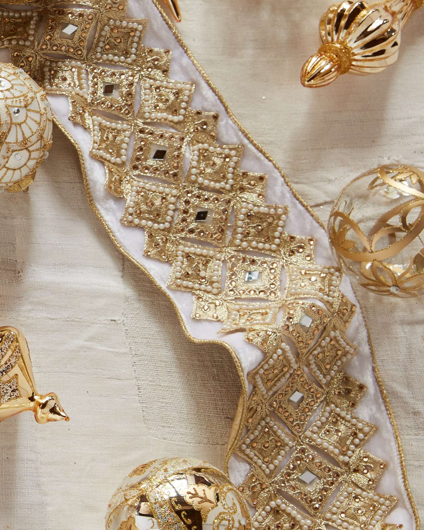 Balsam Hill Gilded Glory Artificial Christmas Tree Ribbon in Ivory Gold