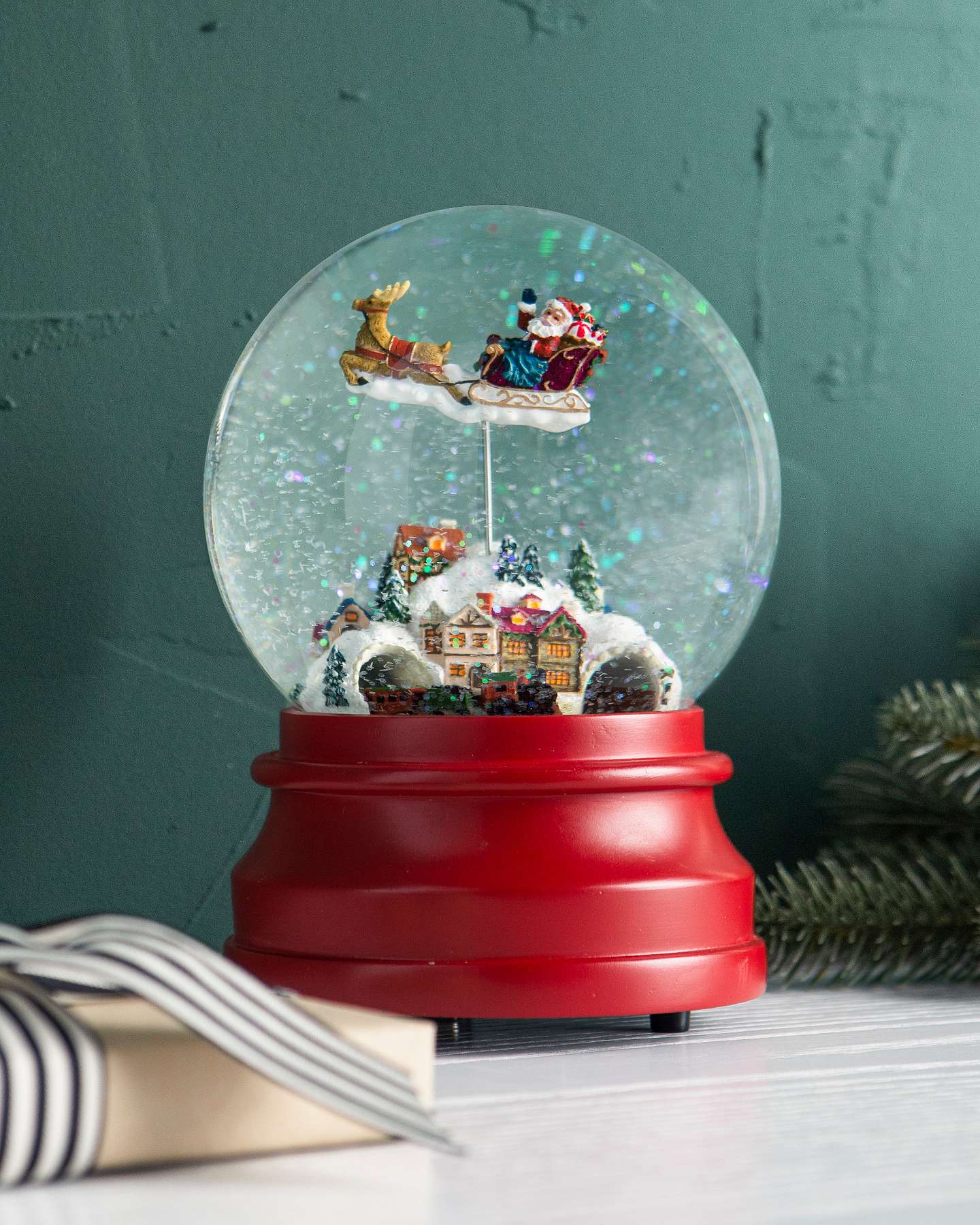 Balsam Hill Santa’s Village Animated Snow Globe with Winter Scene