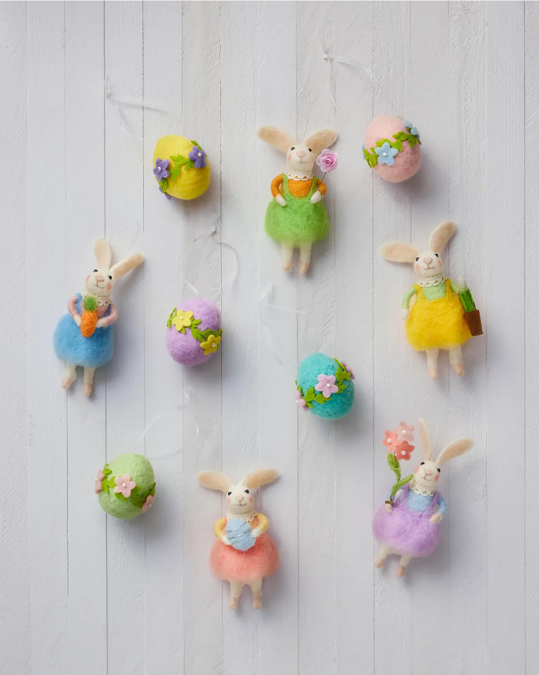 Spring Critter Color Bunnies & Blooms Felt Spring Ornament Set | Balsam Hill