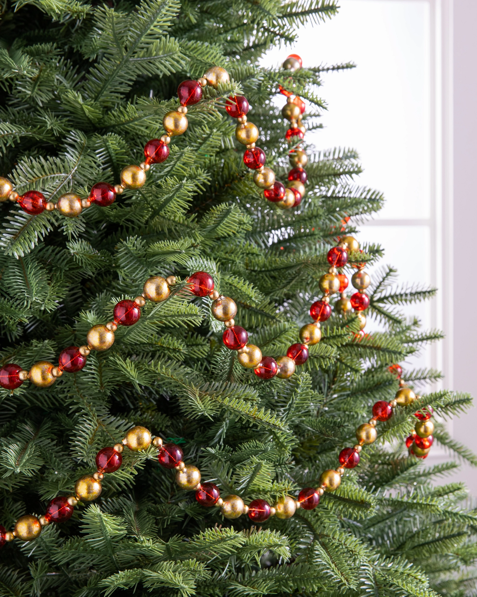 Red Gold Bead Tree Christmas Tree Garland Set Balsam Hill
