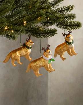 Christmas Golden Retriever Glass Ornament Set Christmas Golden Retriever Glass Ornament Set