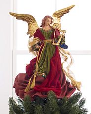 Angel tree topper with red and green robes