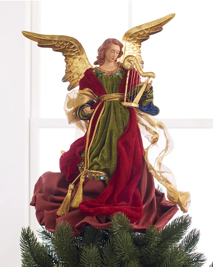 Cimier sapin Noël ange avec robe dorée 25 cm