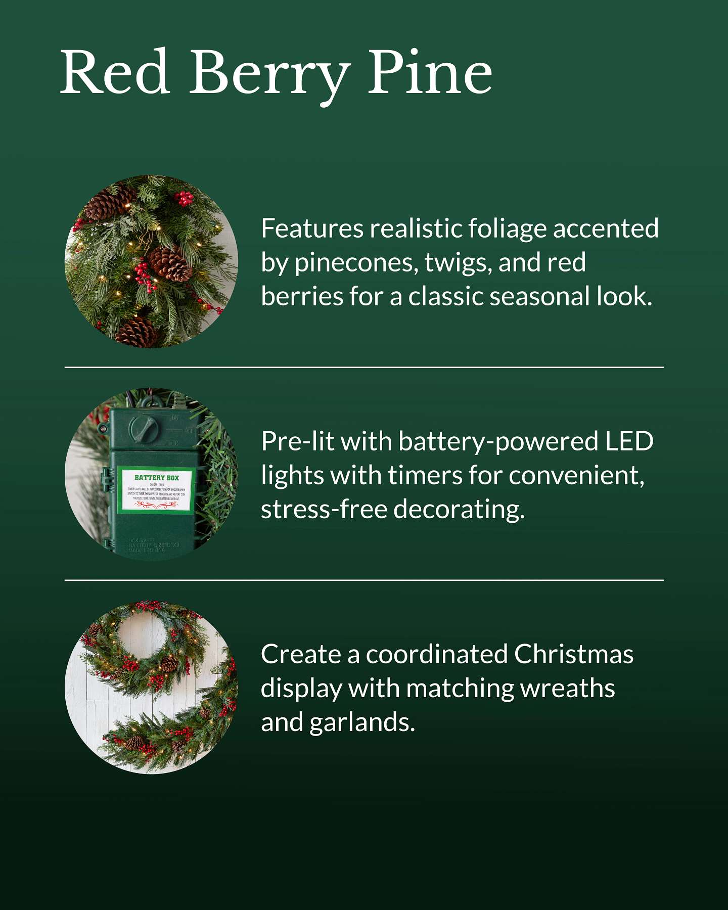 Outdoor Red Berry Pine Wreath