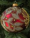 Burgundy and Gold Decorated Glass Ball Ornament Set, 4 Pieces by Balsam Hill Closeup 30