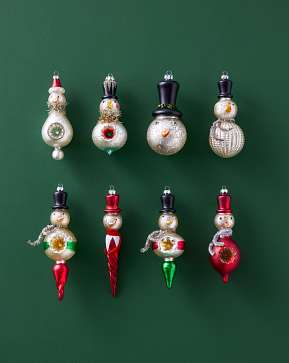 Vintage Holiday Snowman Glass Ornament Set Vintage Holiday Snowman Glass Ornament Set