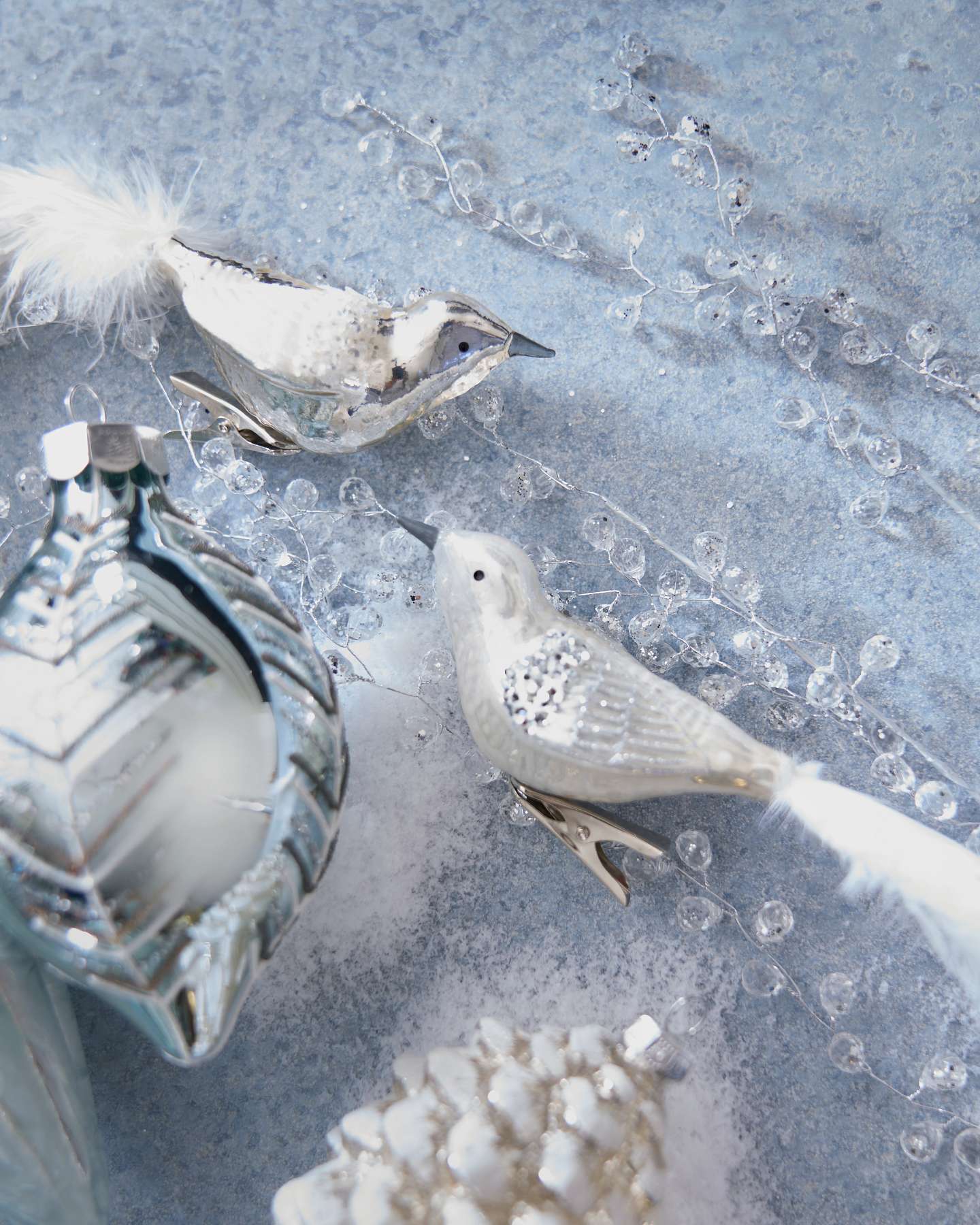 Balsam Hill Arctic Christmas Ornament Set of 8 Birds Display